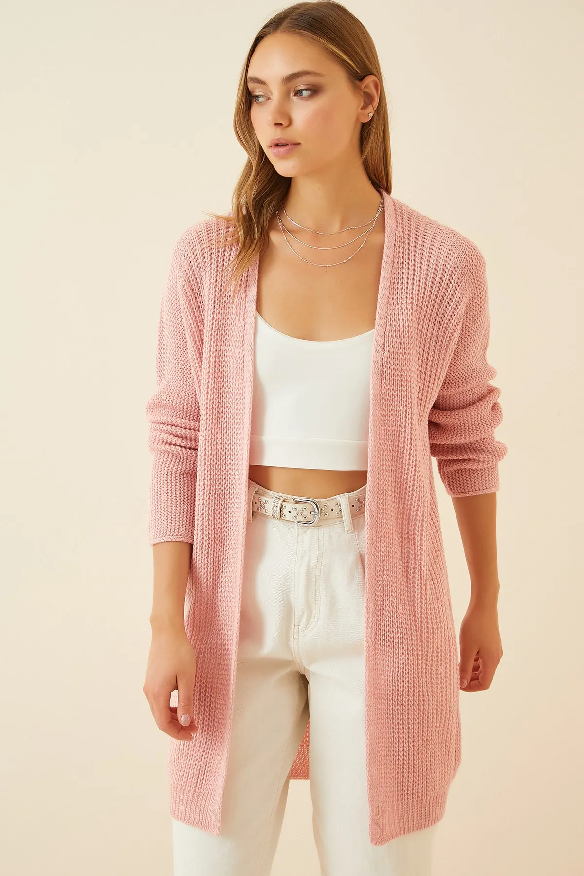 Happiness İstanbul  Damen Thessaloniki Strick Basic Strickjacke in Rosa YG00095