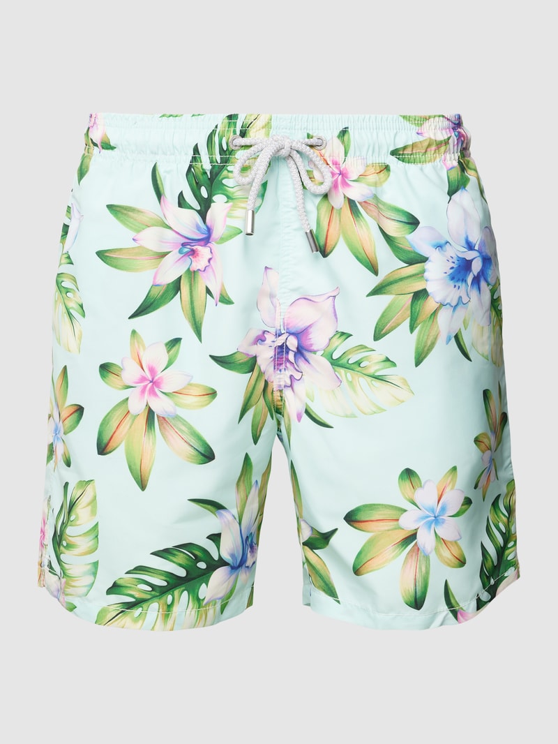 Badehose mit floralem Allover-Print Modell 'GUSTAVIA' in türkis