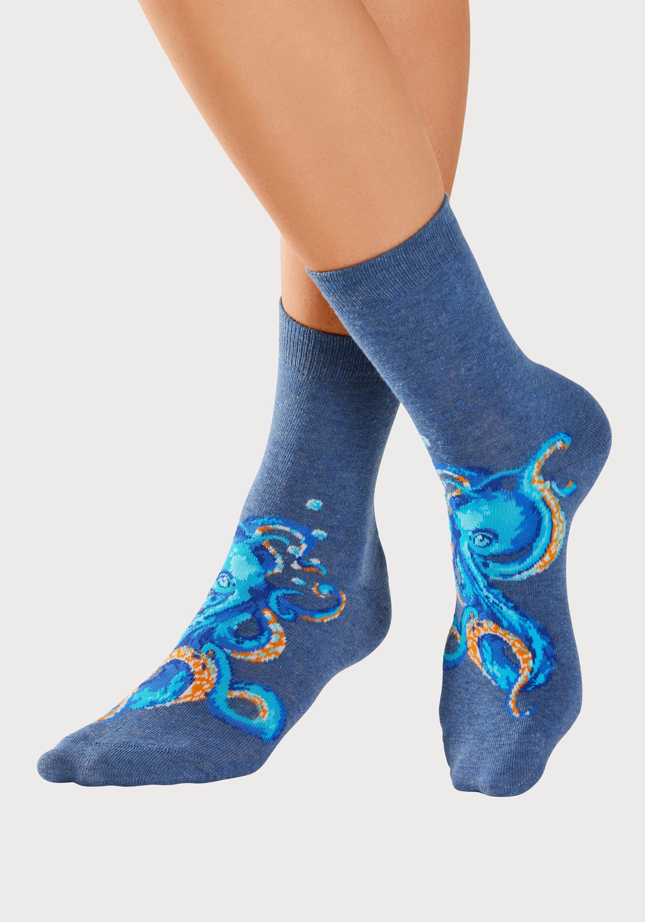 H.I.S Basicsocken (Packung, 5-Paar) mit farbigen Meerestieren