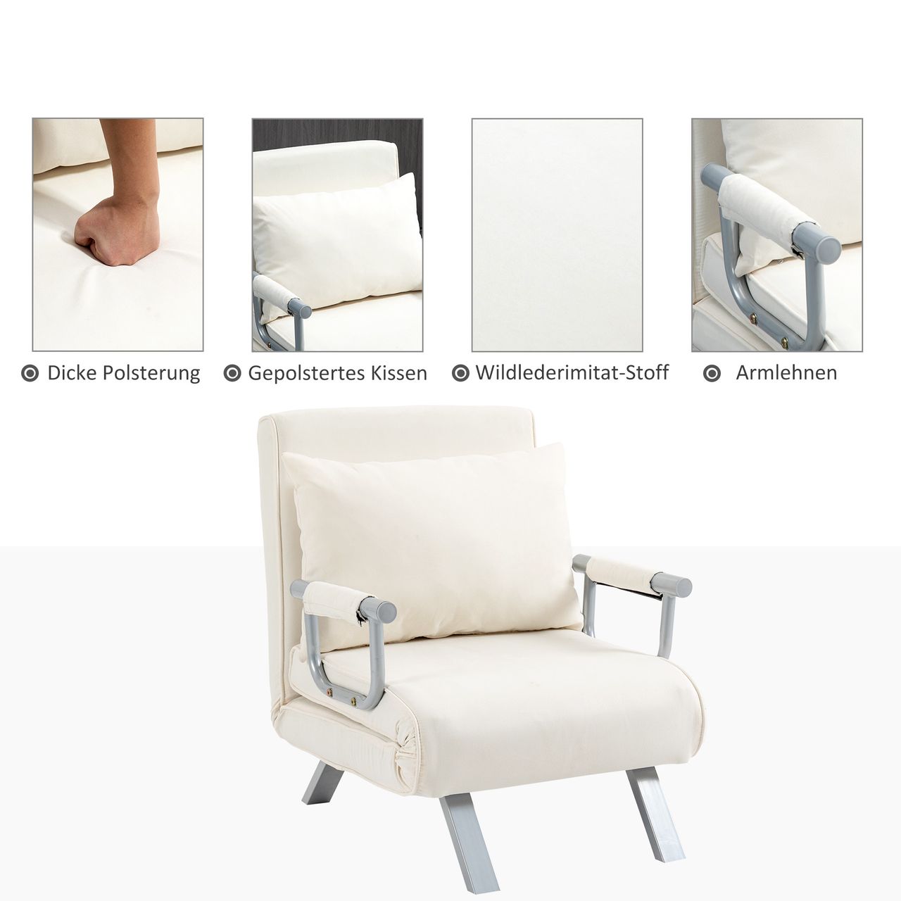 HOMCOM 3-in-1 Schlafsofa mit Armlehne Schlafsessel Klappbett Chaiselongue