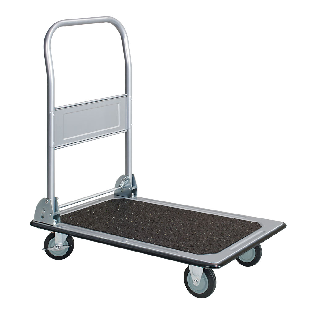 BRB Transportwagen mit Klappbügel, Tragkraft 150 kg, LxBxH 730 x 470 x 820 mm, schwarze Gummiräder