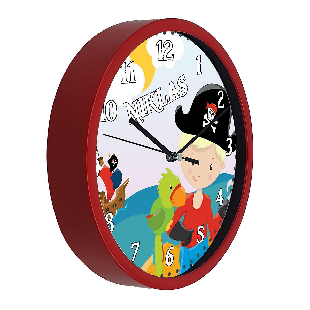 Kinder Wanduhr personalisiert mit Name Pirat nah