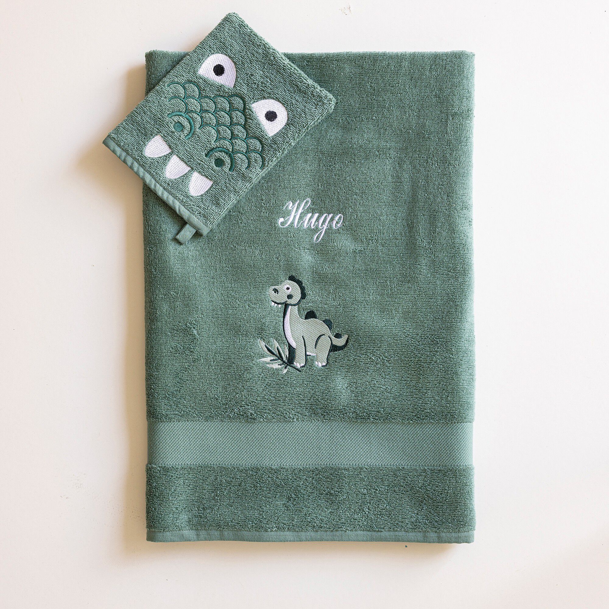 Collection éponge enfant brodée personnalisable dinosaure coton