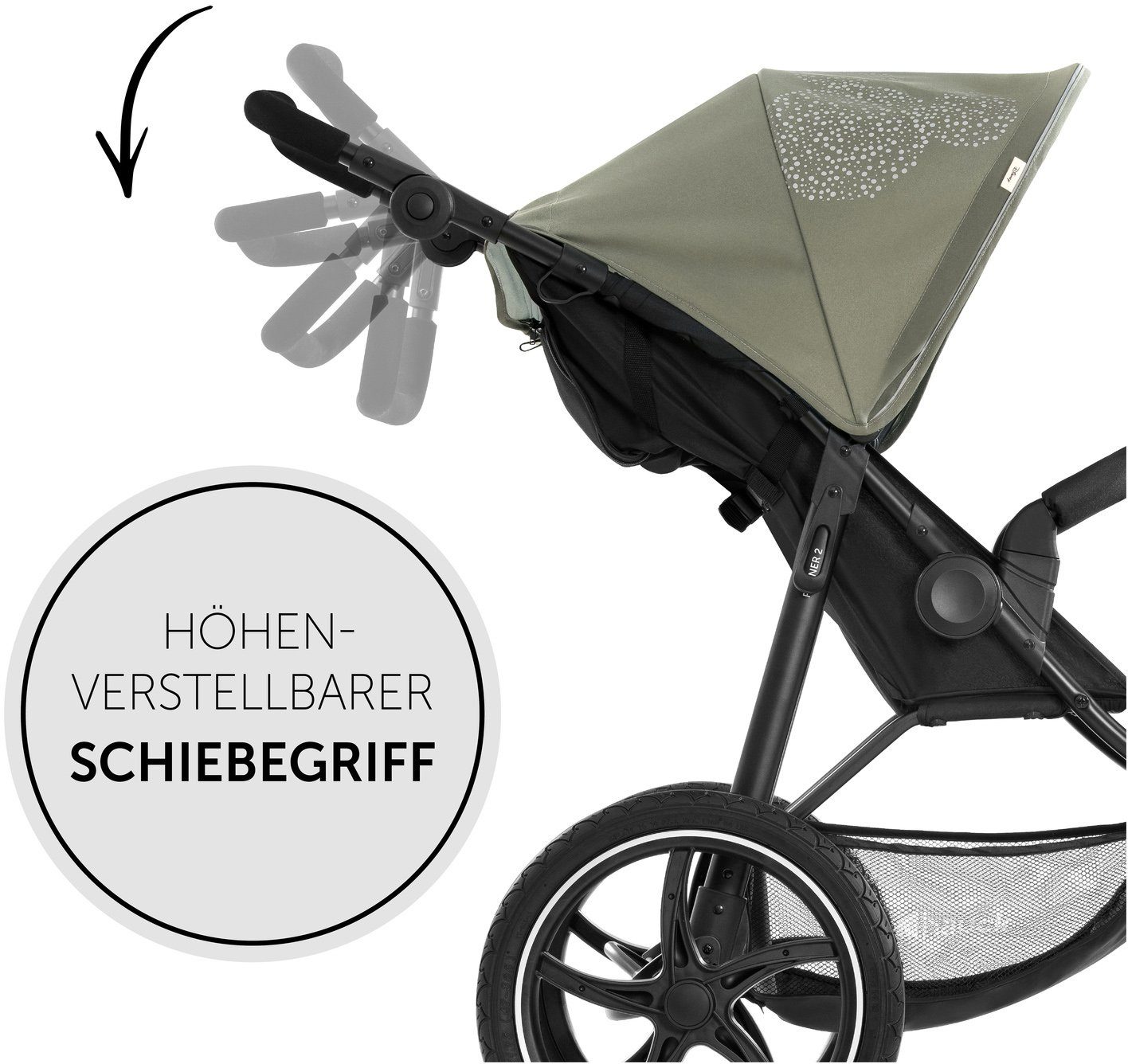 Hauck Dreirad-Kinderwagen Runner 2 Mickey Mouse olive, Kinderwagen, Jogger mit schwenk- und feststellbarem Vorderrad