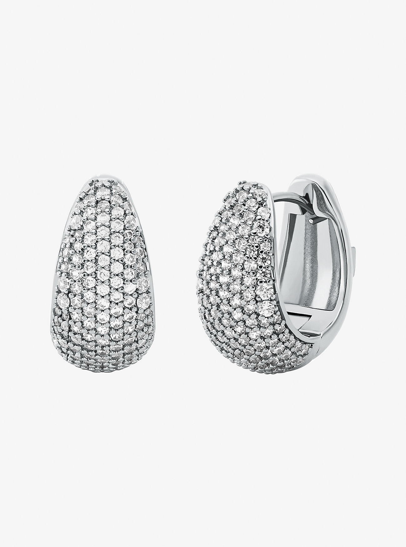 Orecchini a cerchio a goccia in ottone placcato con pavé di metalli preziosi - ARGENTO