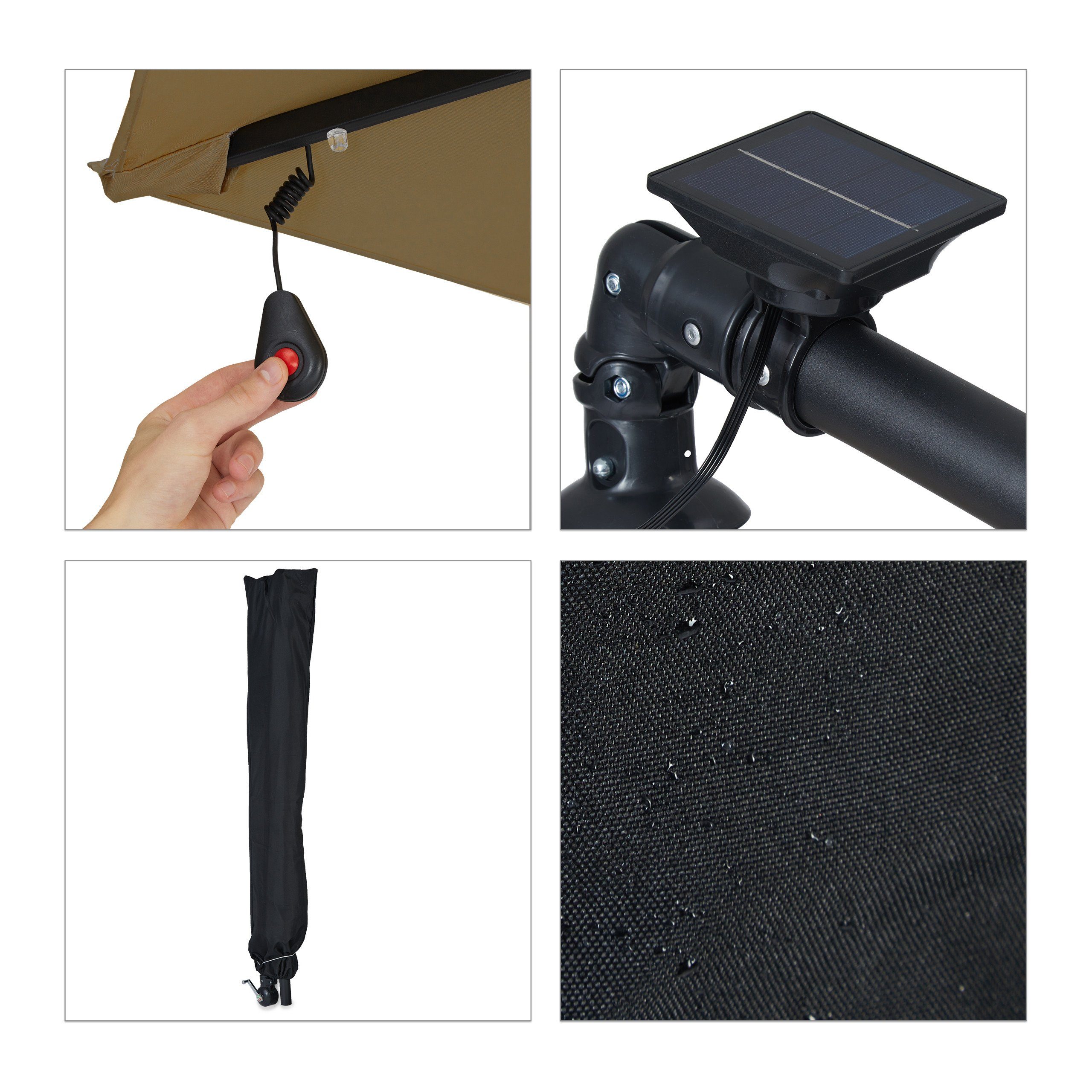relaxdays Ampelschirm Brauner Ampelschirm mit LED