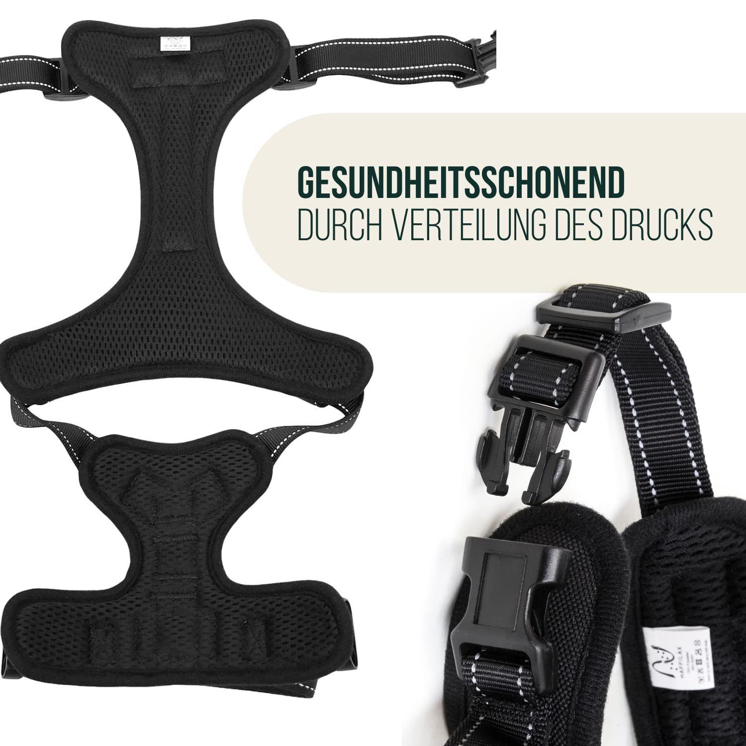 Happilax Hunde-Geschirr Gepolstertes & reflektierendes Hundegeschirr, Größe S, Schwarz S