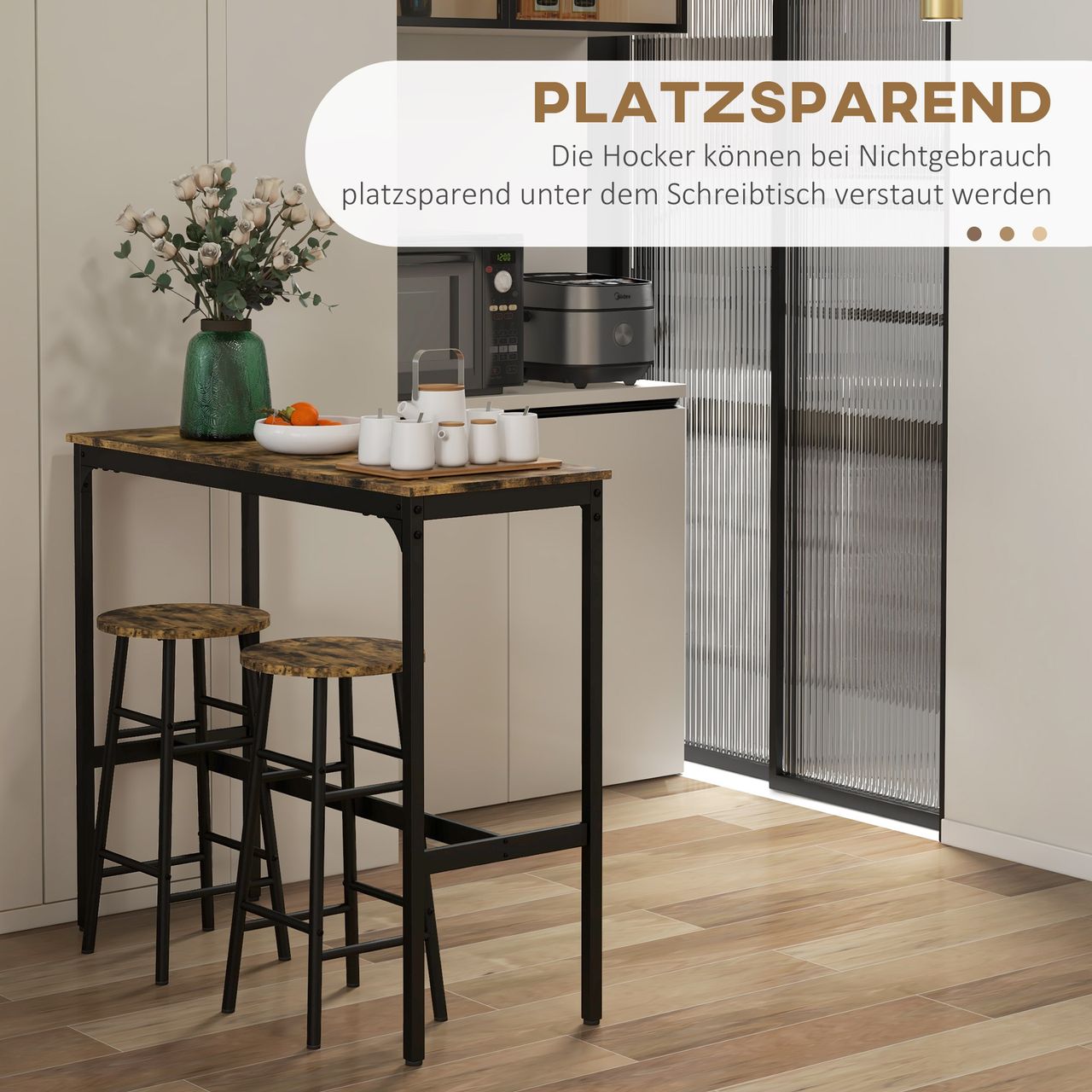 HOMCOM Bartisch-Set 3tlg. Bartisch mit Barhocker Set Essgruppe im Industriestil