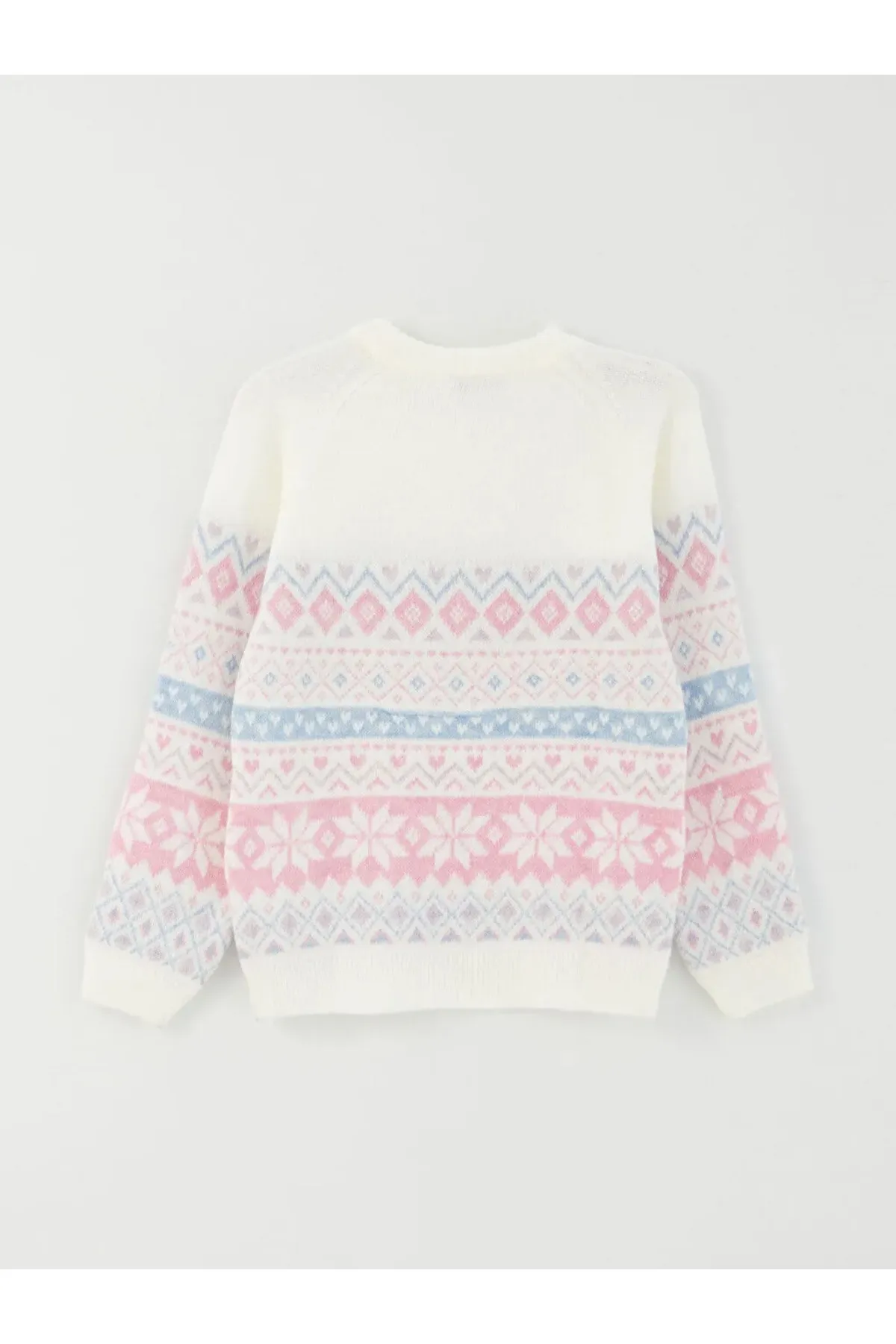 LC Waikiki  Gemusterter Langarm-Strickpullover für Mädchen mit Rundhalsausschnitt
