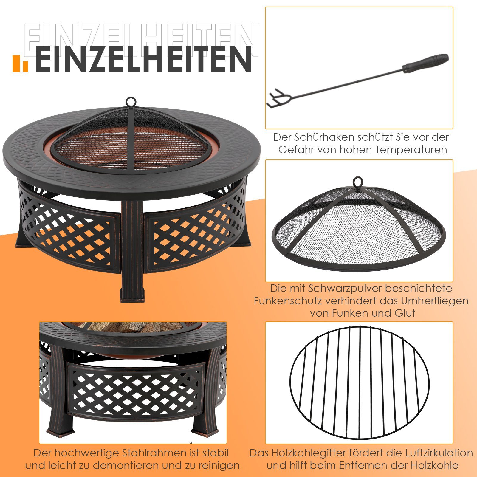 Femor Feuerschale, Feuerstelle, Φ81cm Feuerkorb,Feuerschalen für den Garten