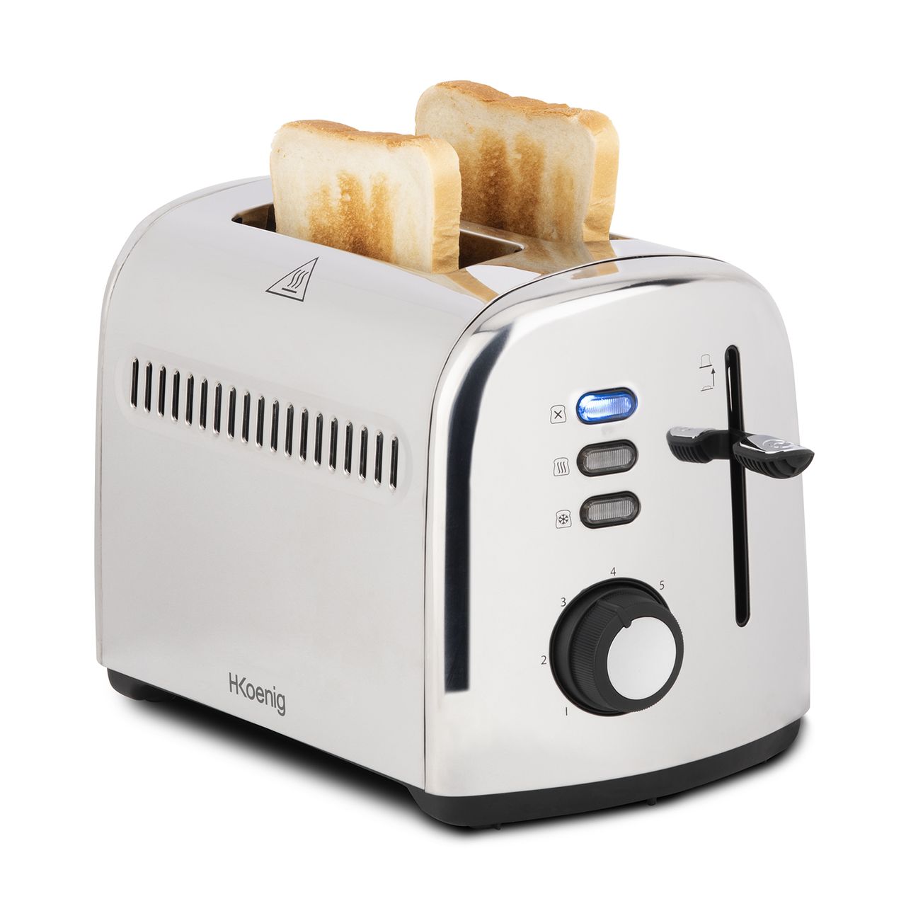 H.Koenig Toaster TOS9 / 2 Breite Schlitze 40mm / Edelstahl / Vintage / 7 Stufen Bräunung / Auftauen / Schnell gleichmäßig / Einfache Reinigung / Silber / 950W