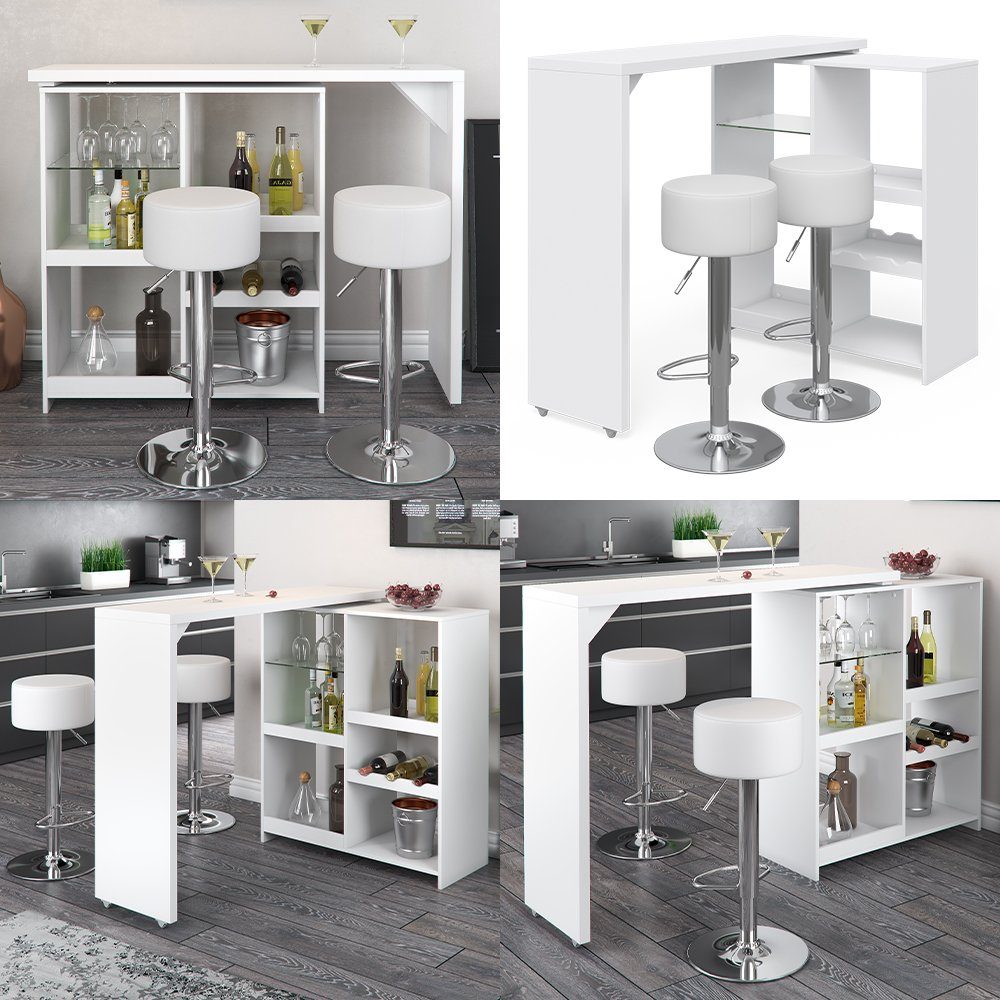 Vicco Bartisch Bartresen Stehtisch Bistrotisch VEGA Weiß drehbar inkl. Hocker