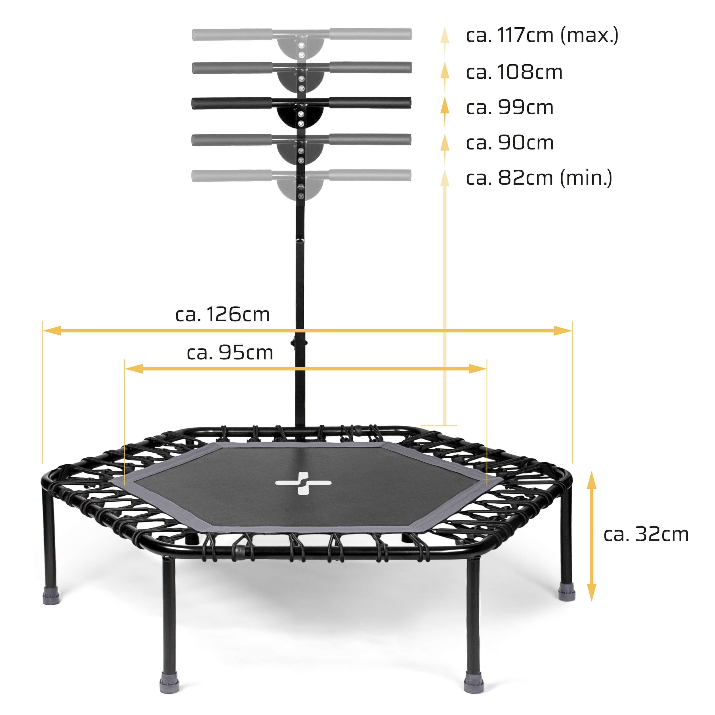 SportPlus Fitnesstrampolin SP-T-1100-A, Ø 126 cm, Fitnesstrampolin für zuhause, Haltefunktion, max 100 kg, SP-T-1100-A