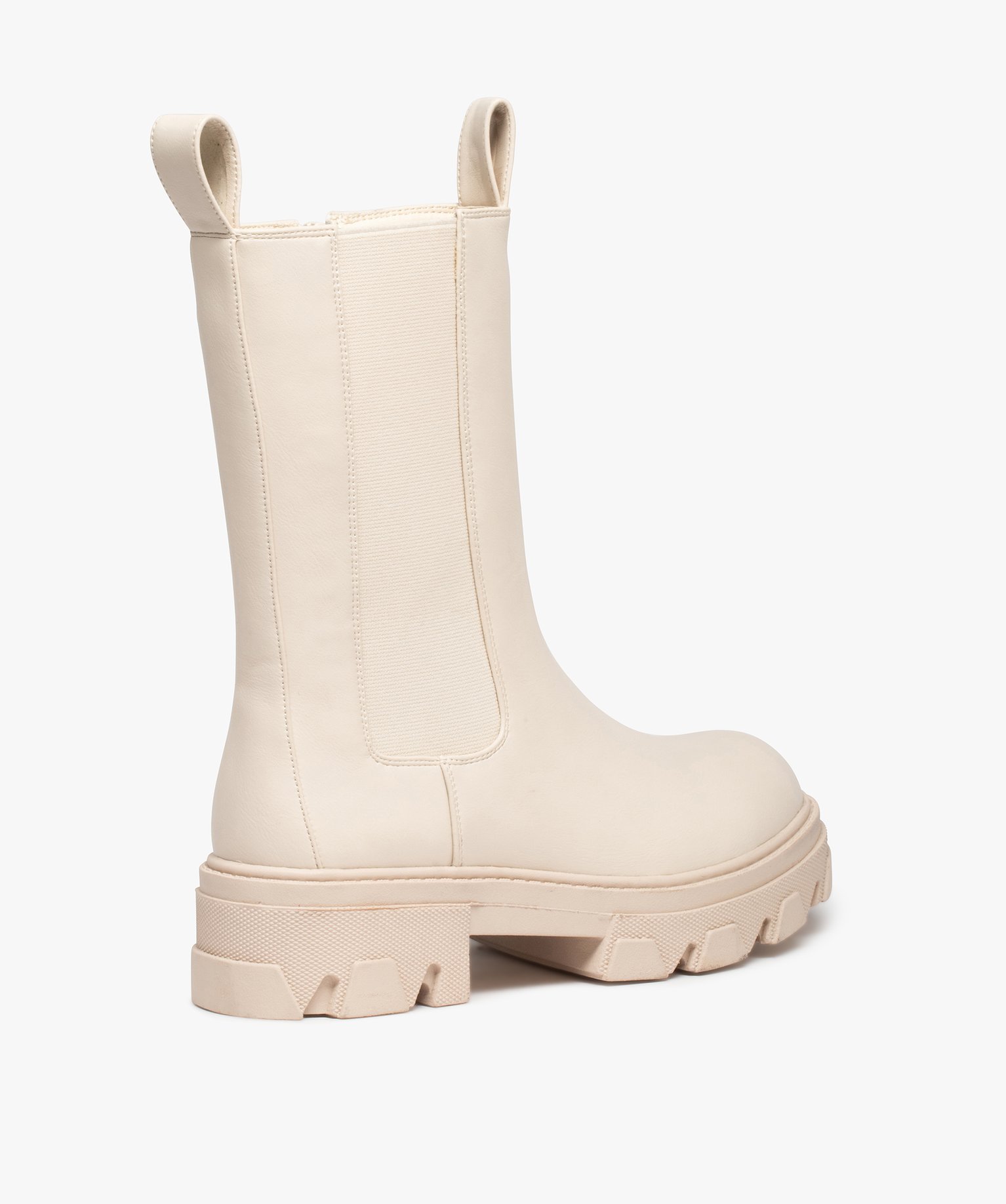 Boots femme Chelsea unies à semelle épaisse et crantée beige | GEMO