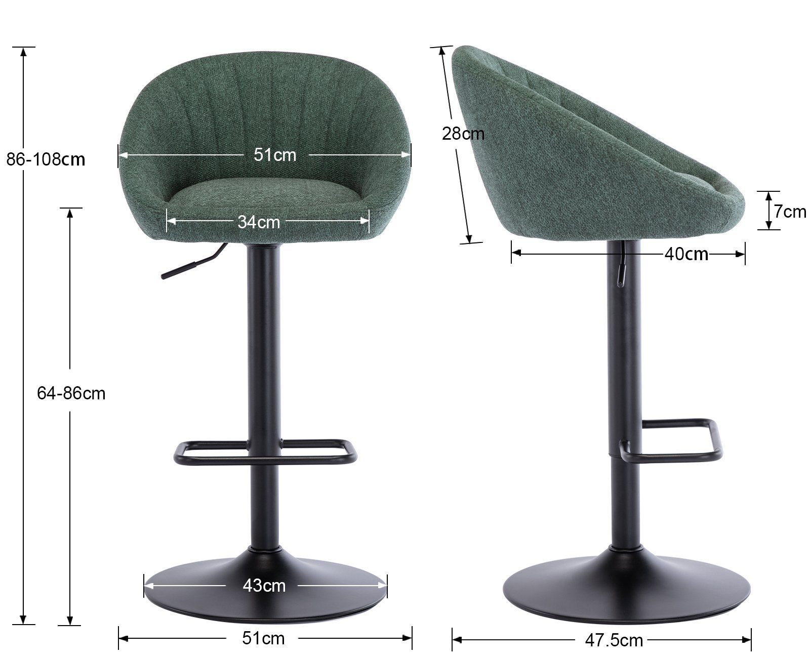 WAHSON OFFICE CHAIRS Barhocker 2er Set Barstuhl aus Stoff Tresenhocker