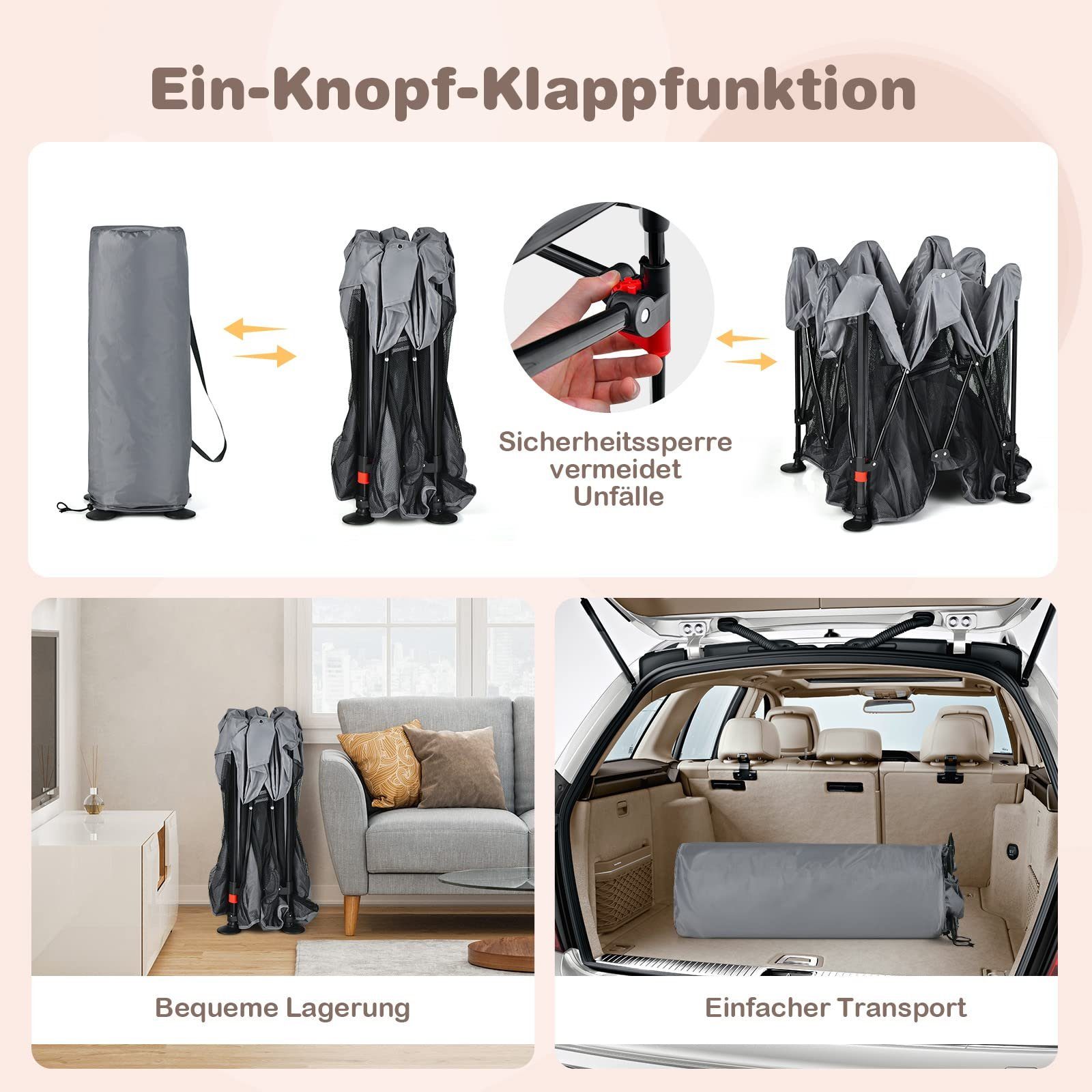 COSTWAY Laufstall Laufgitter, Ein-Knopf-Faltung