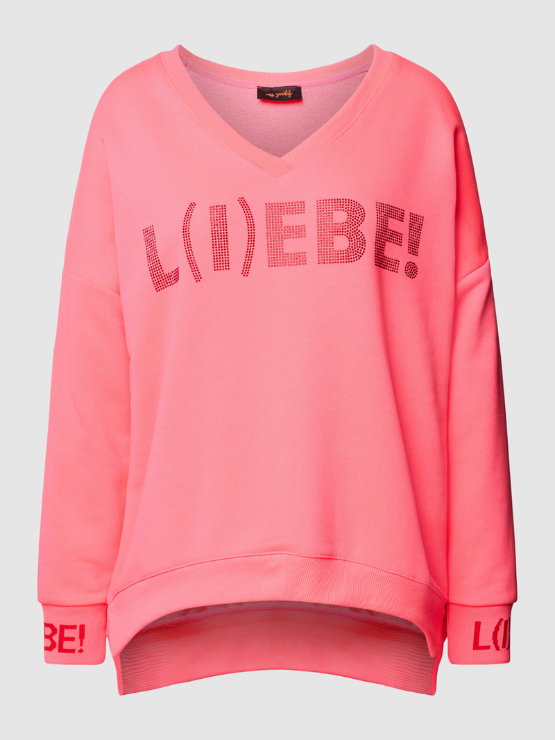 Sweatshirt mit V-Ausschnitt Modell 'L(I)EBE!' in pink