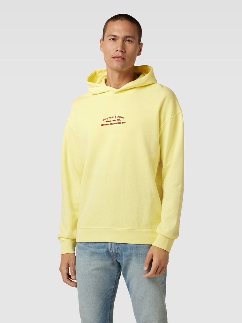 Hoodie mit Label-Stitching in hellgelb