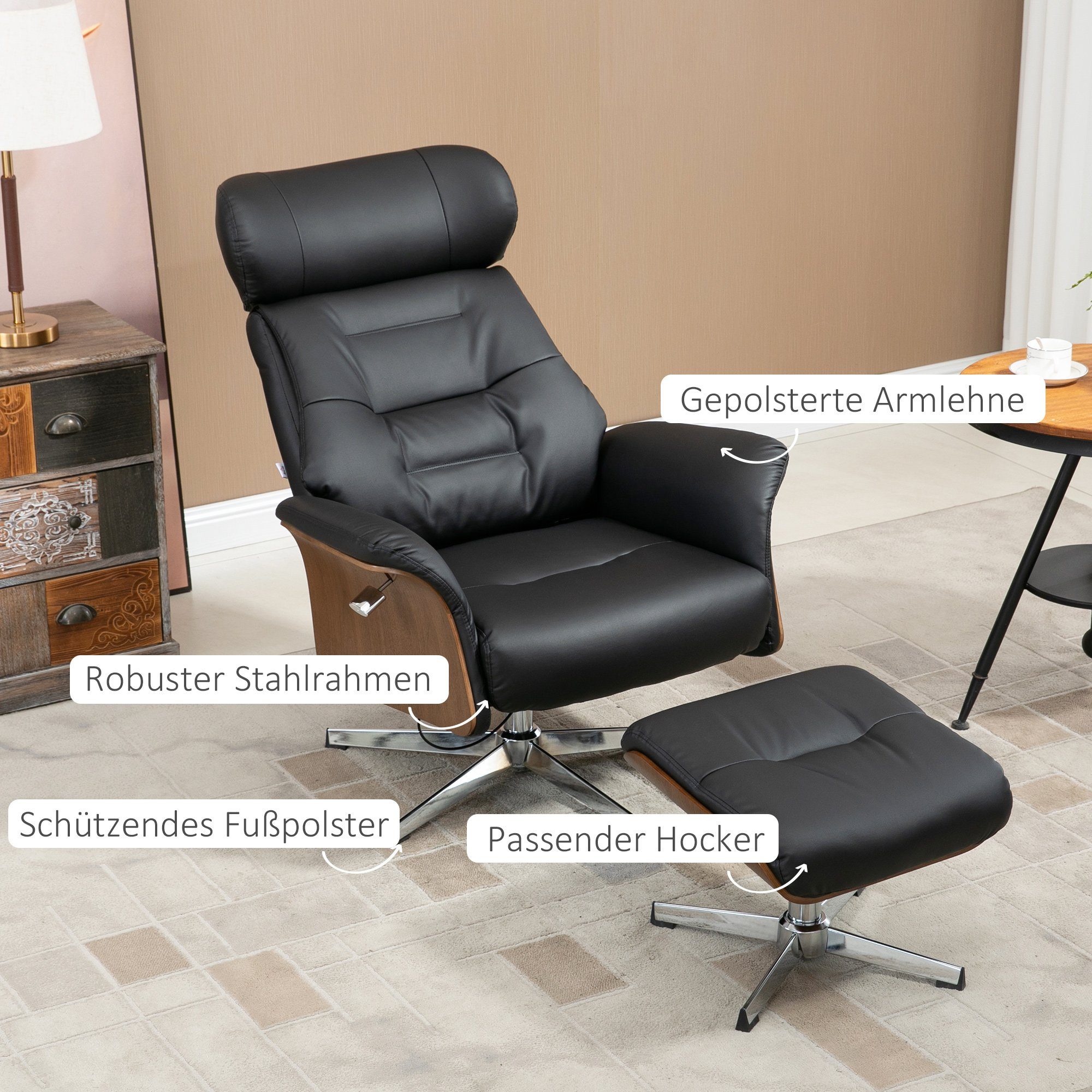 HOMCOM Polsterstuhl Relaxsessel (Liegestuhl mit Fußbank, 2 St), BxLxH: 84x80x108 cm