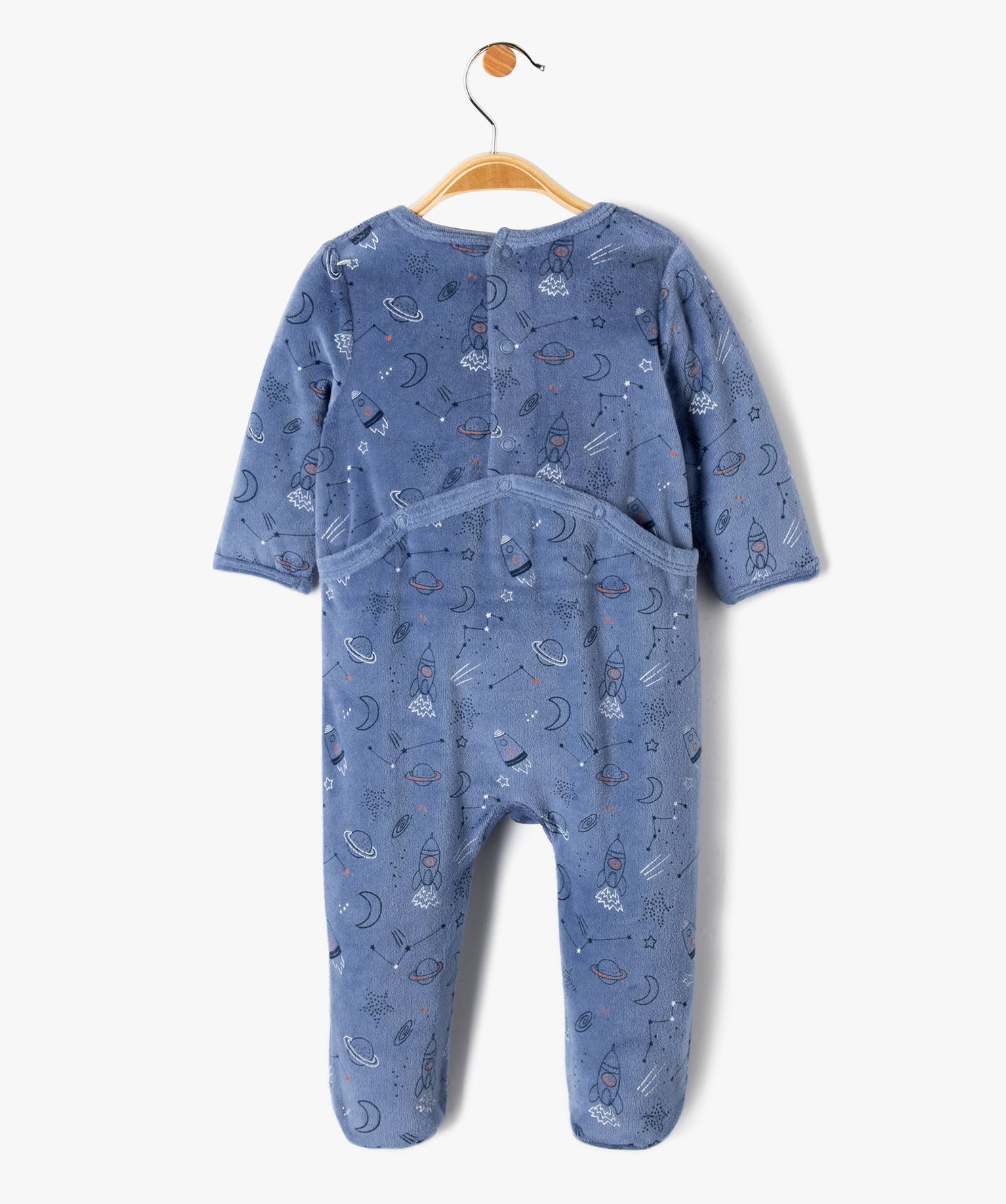Pyjama bébé à pont-dos en velours à motifs espace bleu | GEMO