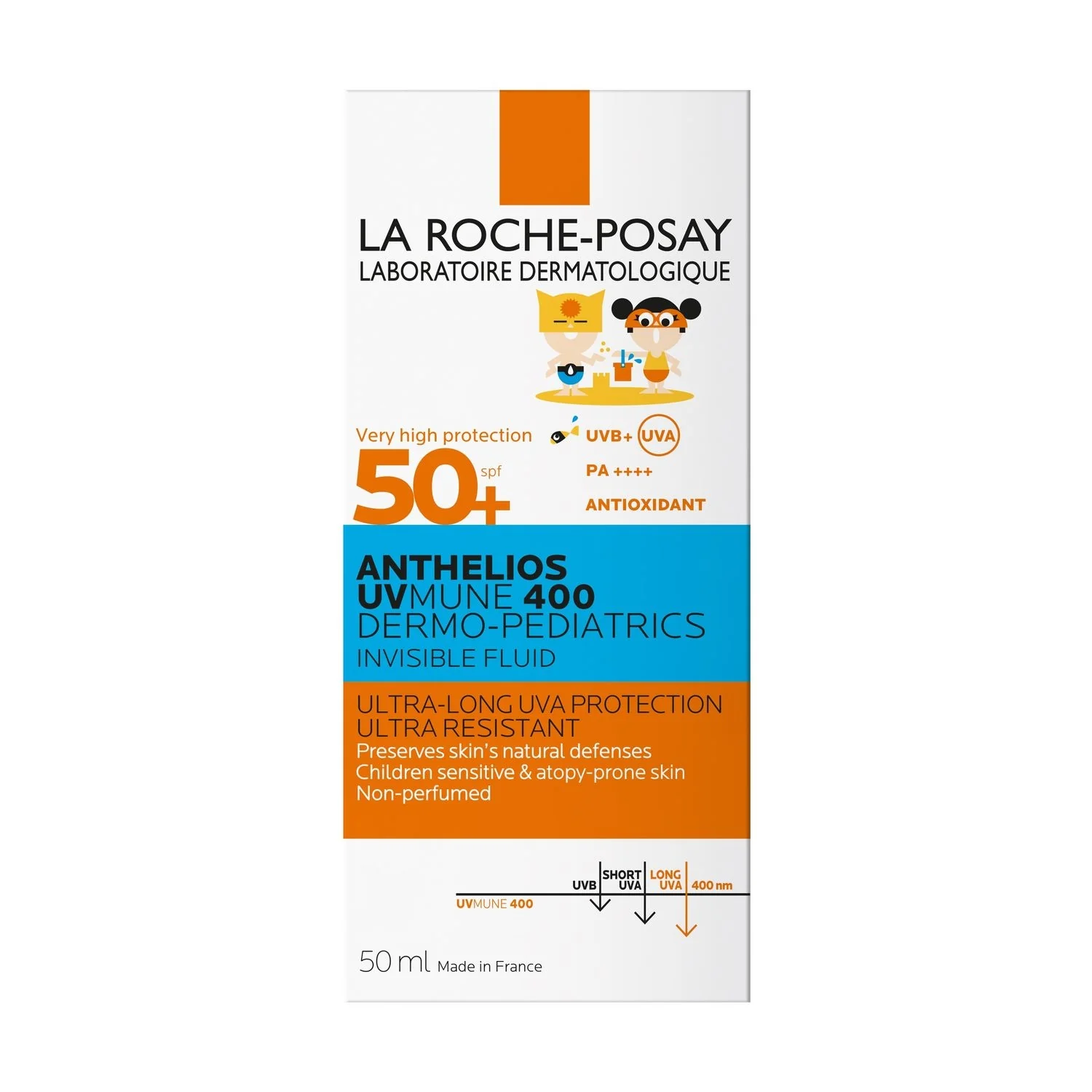 Anthelios UVMune 400 Fluido Dermo-Pediátrico Invisible SPF50+ - Protector solar corporal de alta protección, productos para niños