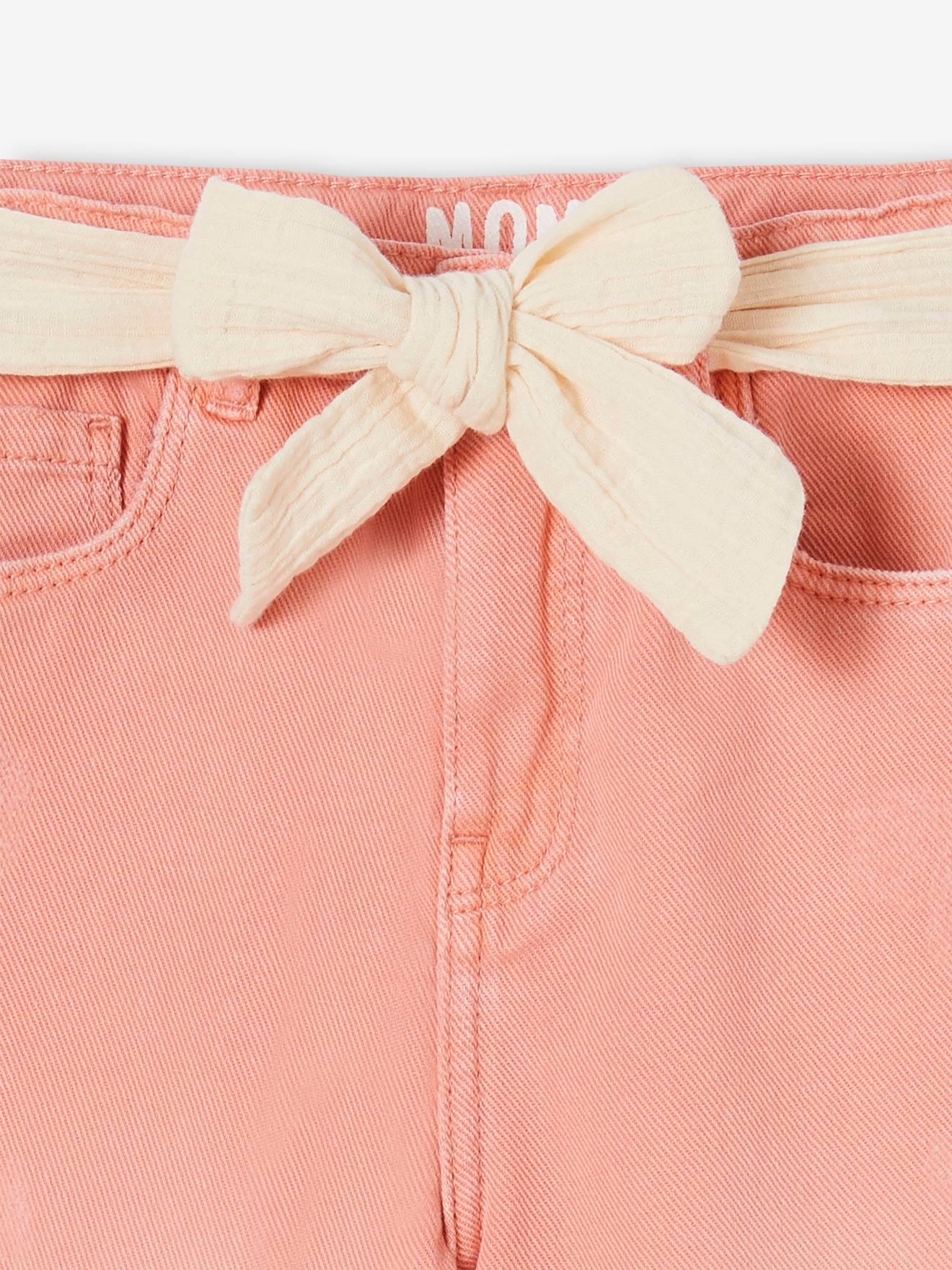 Vertbaudet Mädchen Hose mit Stoffgürtel, Mom-Fit Oeko-Tex - pfirsich