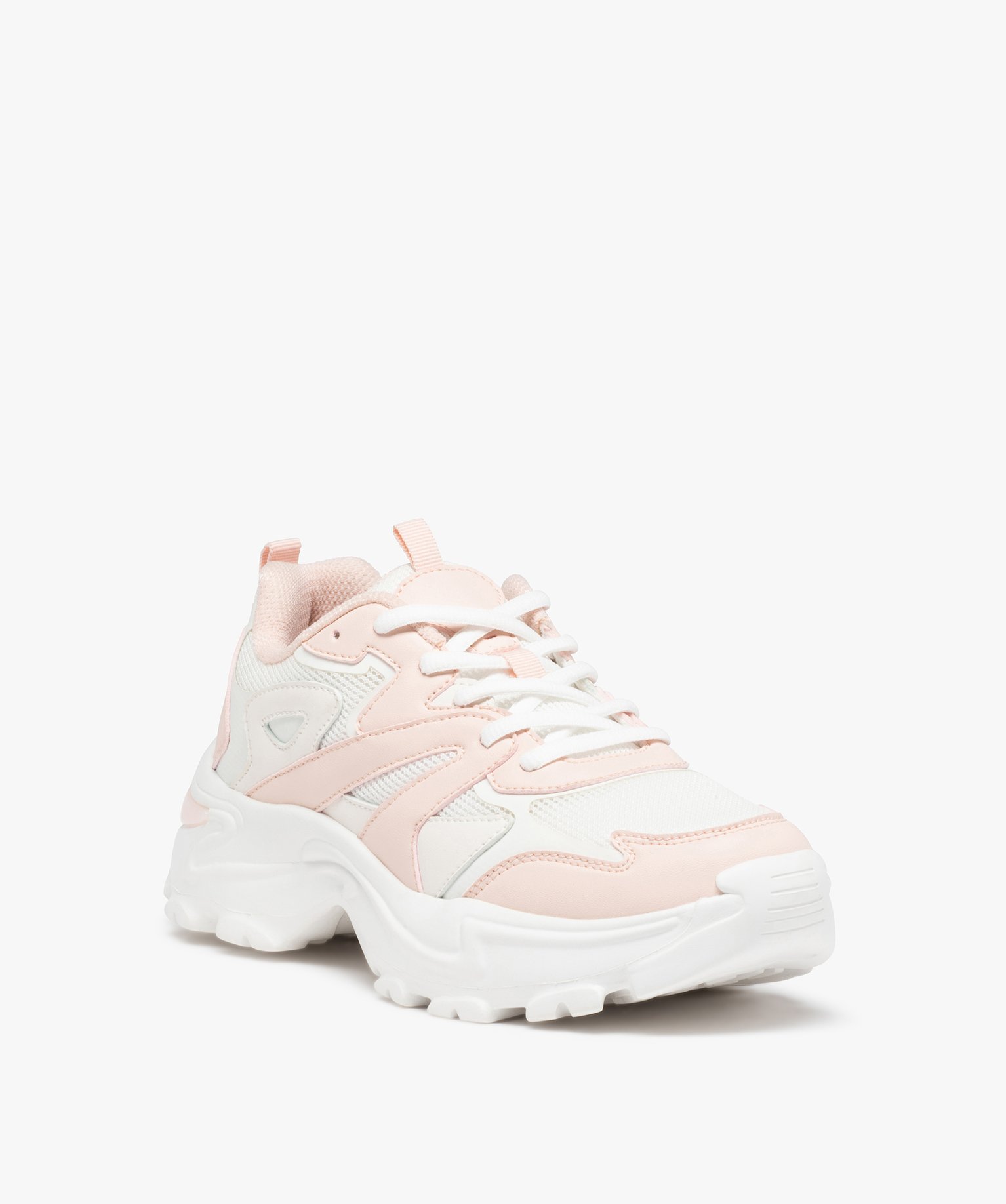Baskets femme style running bicolores à semelle épaisse rose | GEMO