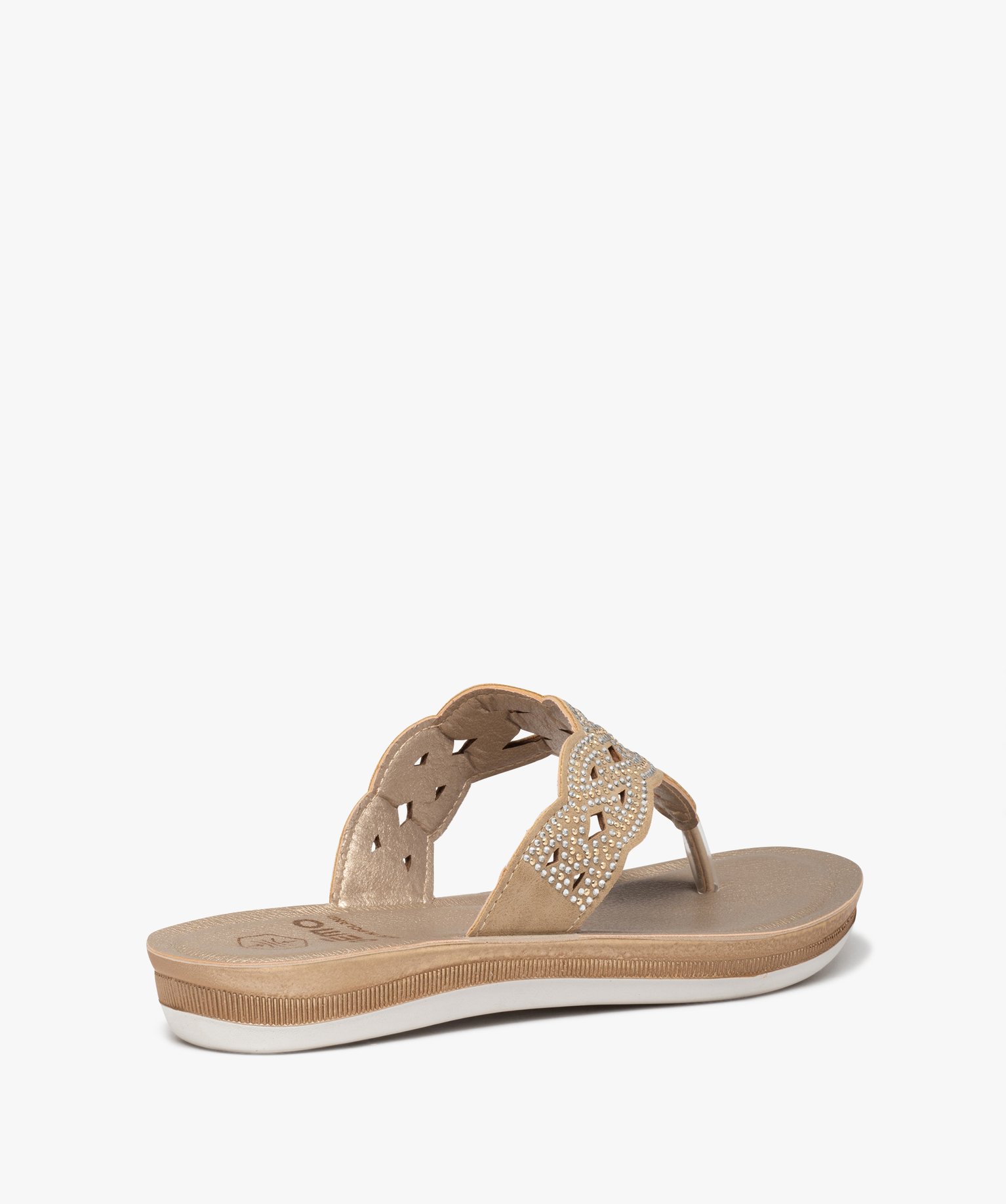 Sandales femme à entre-doigts ajouré couvert de strass or | GEMO
