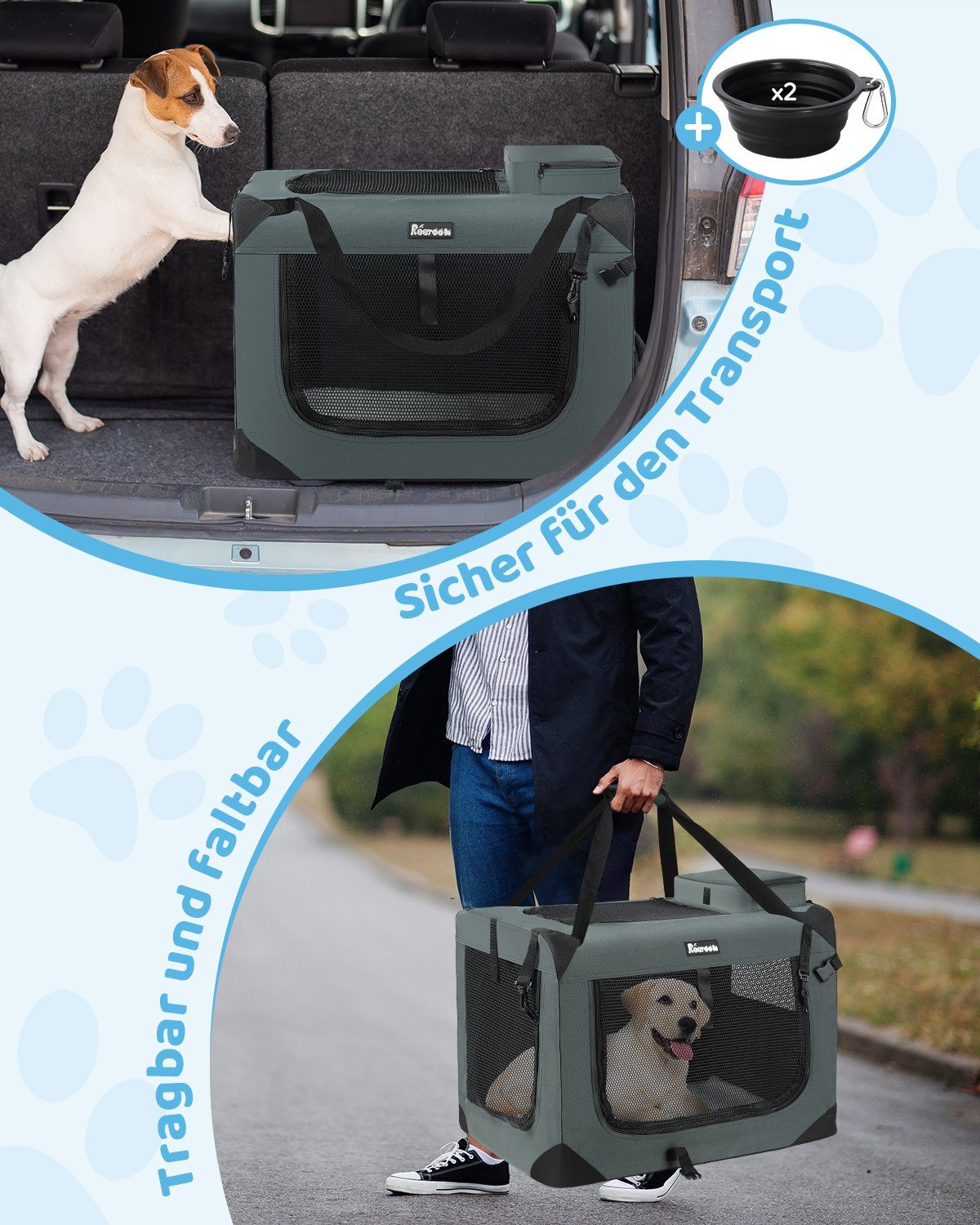 Reerooh Hunde-Transportbox Tiertransportbox Faltbar Hundebox Katzentasche Transportbox Hundenapf