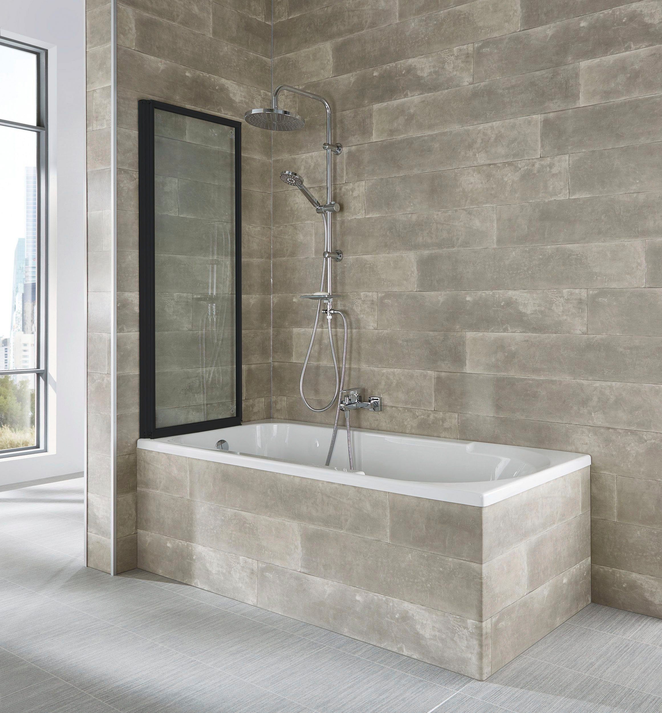 welltime Badewannenaufsatz Nassau, Einscheibensicherheitsglas, (2 tlg), Badewannenfaltwand, Spritzschutzwand für Badewanne