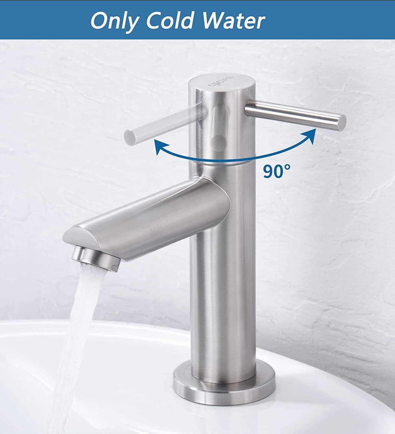 CECIPA Waschtischarmatur Waschtischarmatur Edelstahl Wasserhahn für Kaltwasser Bad Armatur