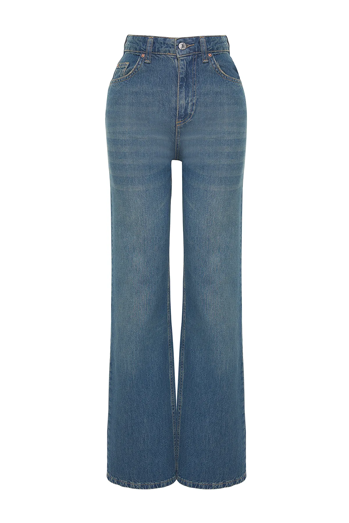 Trendyol Collection  Blaue Vintage-Jeans mit hoher Taille und weitem Bein und verblasstem Effekt TWOSS24JE00050