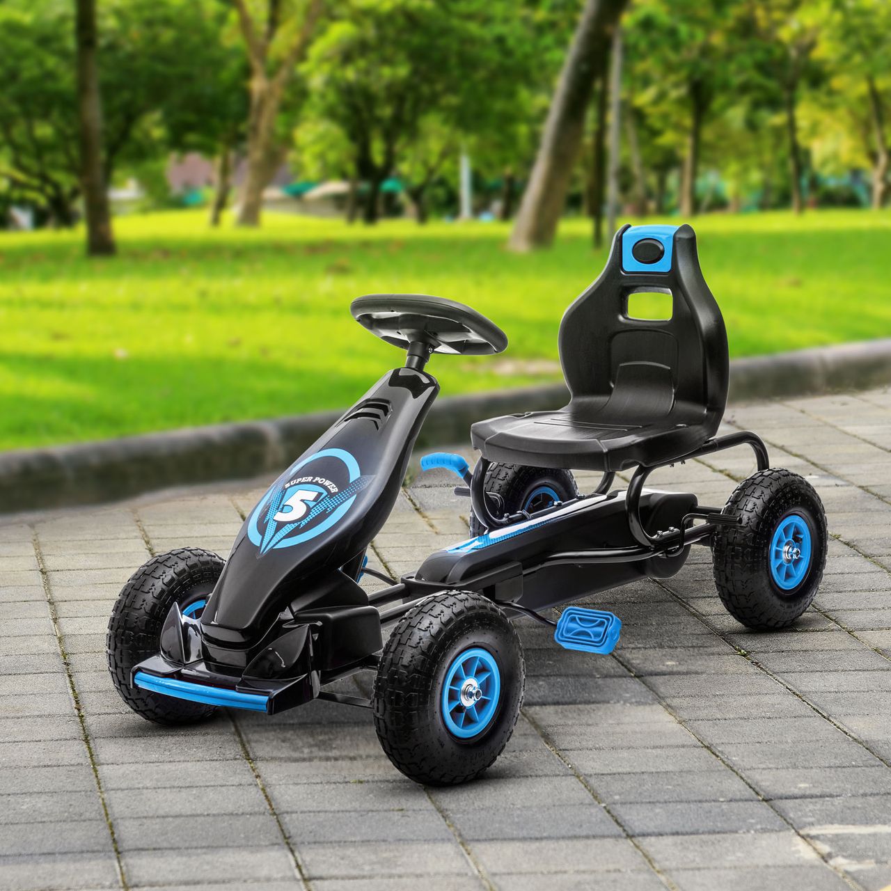 HOMCOM Gokart, Kinderfahrzeug mit Pedal, Tretauto, Outdoor, Blau Schwarz