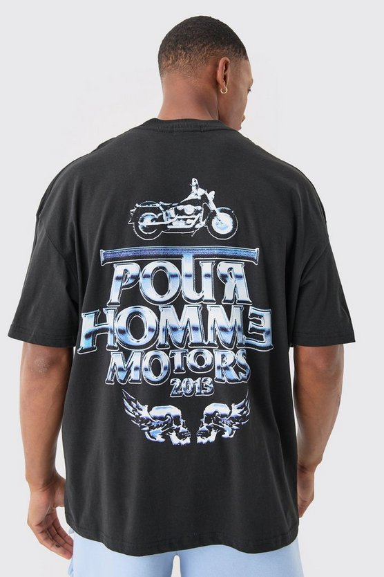 Oversize T-Shirt mit Motor Text Print