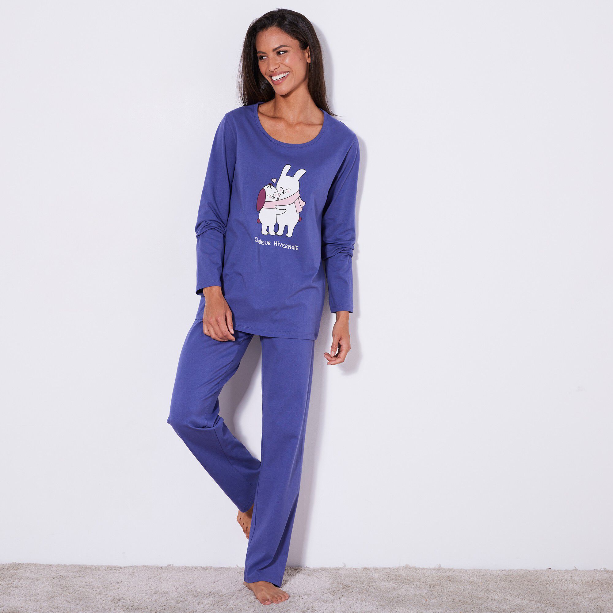 Pyjama manches longues coton imprimé « câlin »