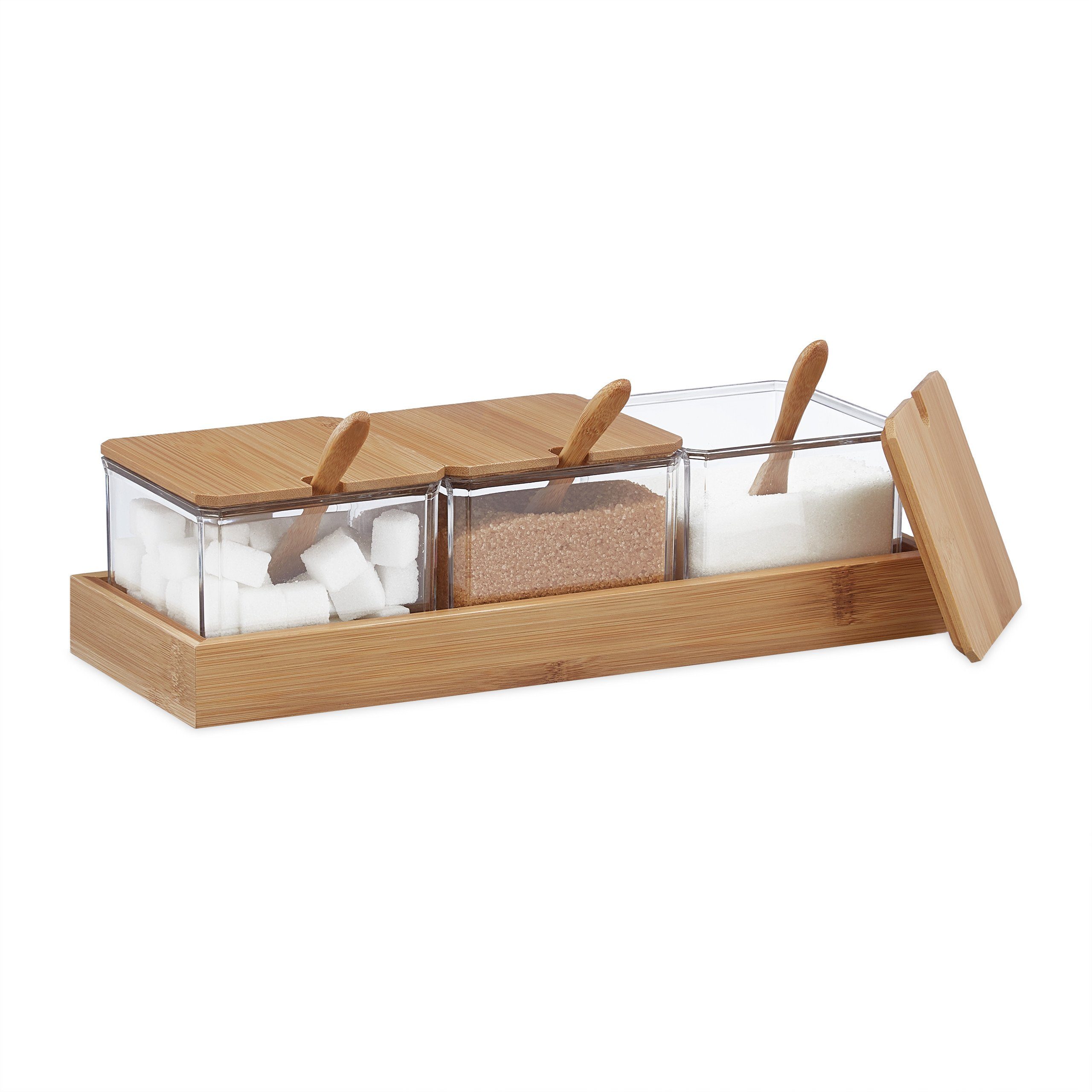 relaxdays Gewürzbehälter Gewürzbehälter Set mit Löffel & Deckel, Kunststoff, Transparent