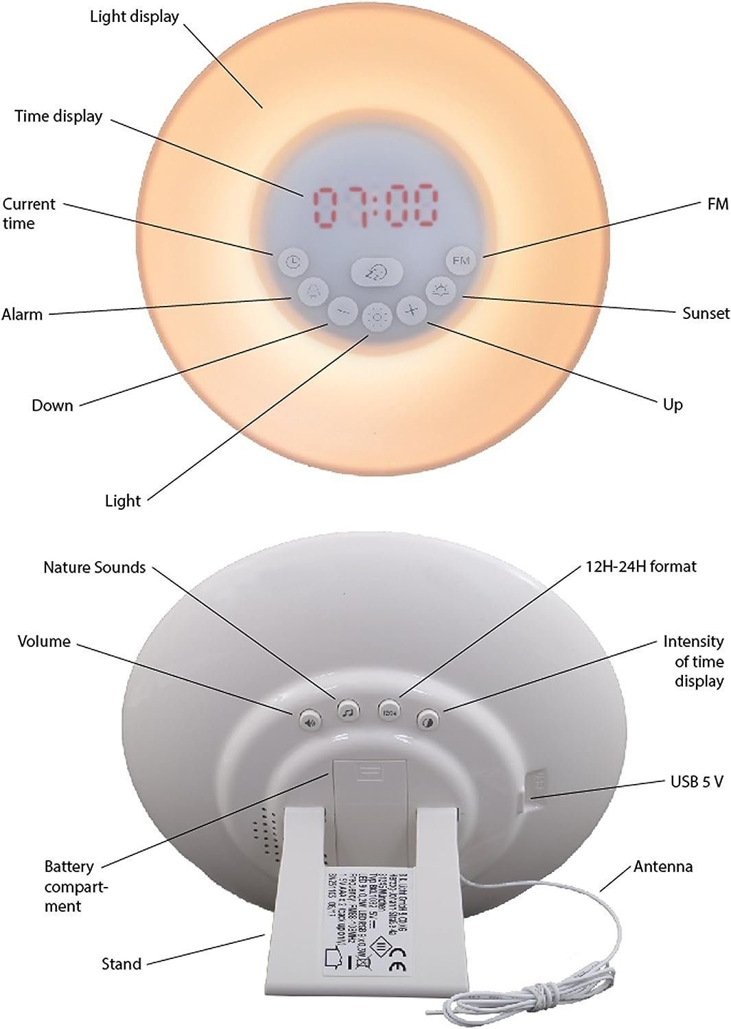 DOPWii Wecker Lichtwecker, Wake Up Light, mit 7 Farben & 10 Dimmstufen