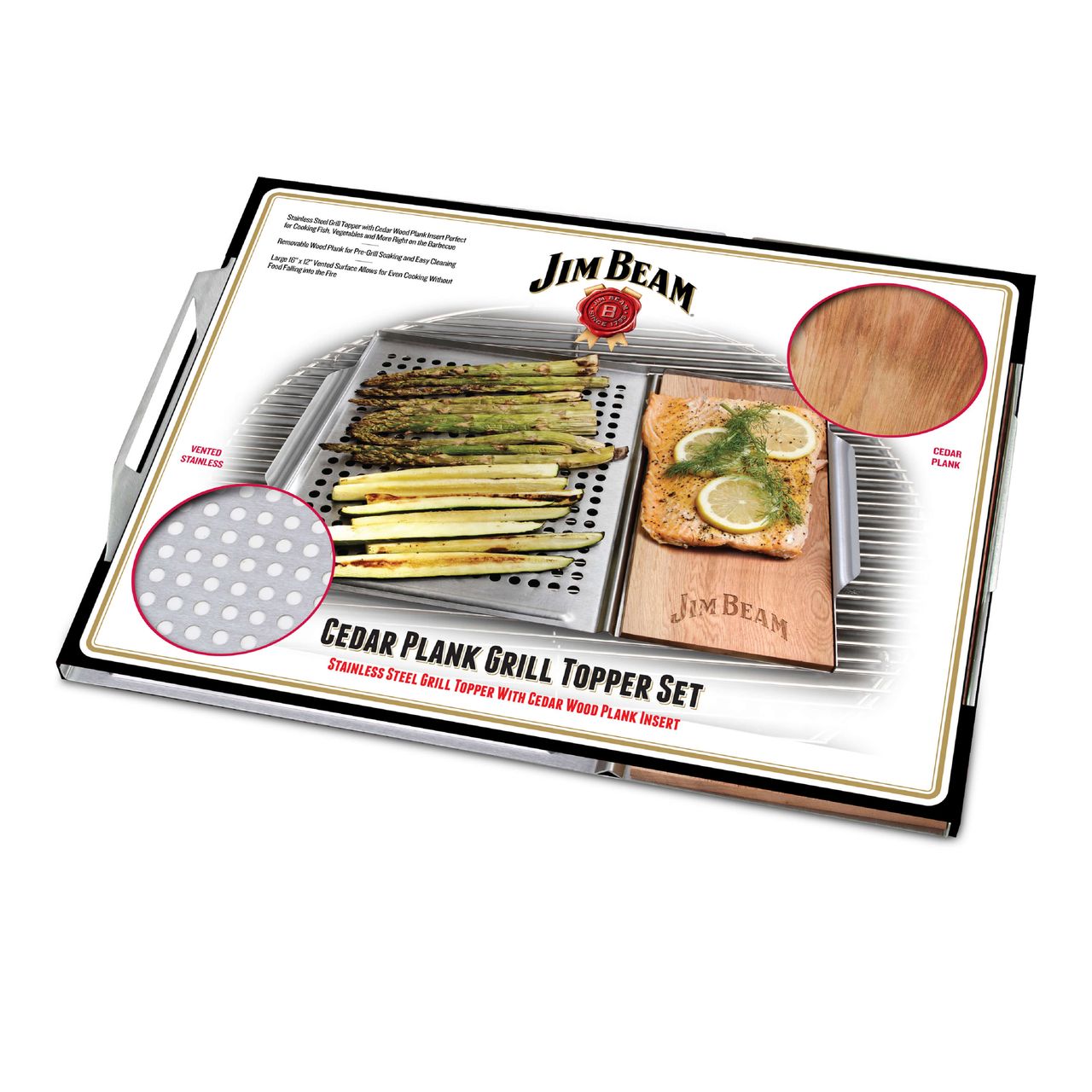 Jim Beam Edelstahl Grillauflage mit Zedernholz-Platte