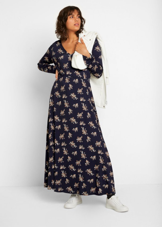 Bedrucktes Maxikleid, langarm