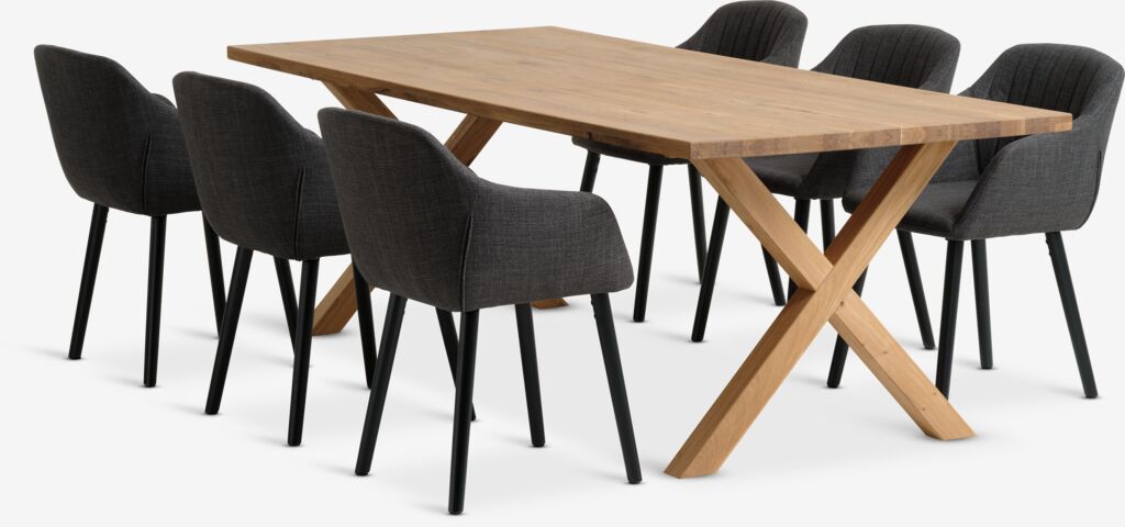 GRIBSKOV ADSLEV GRIBSKOV L230 mesa de carvalho 4 cadeira ADSLEV cinza antracite