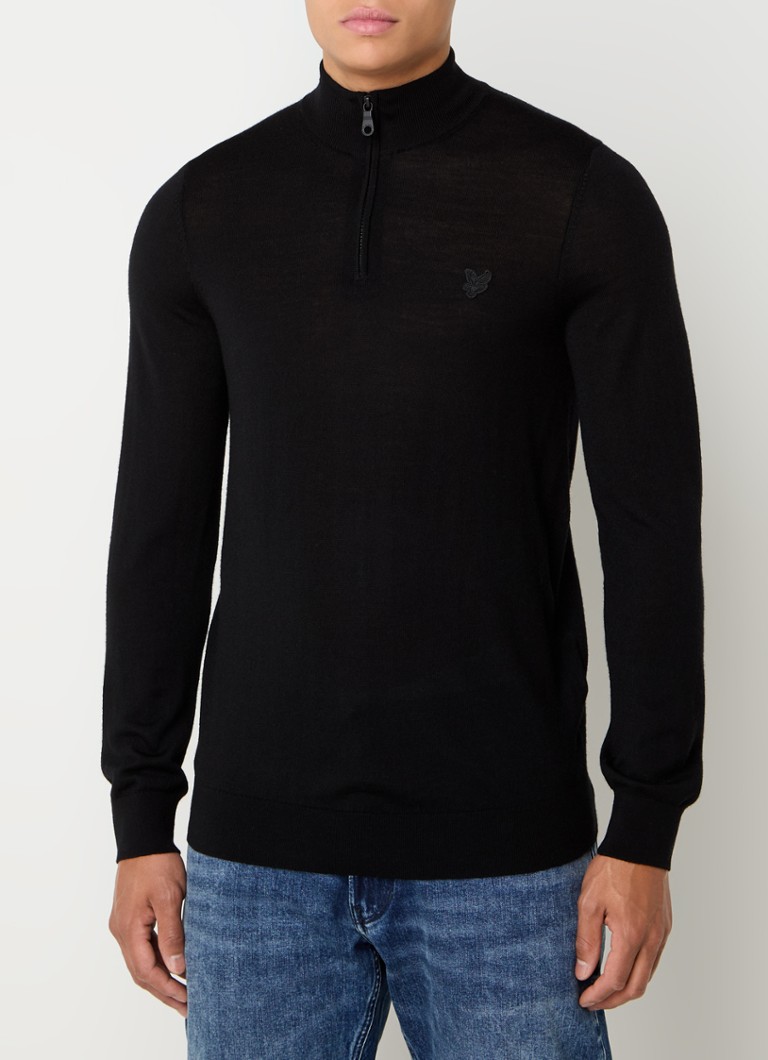 Lyle & Scott Fine-knit wool sweater with half zip and logo