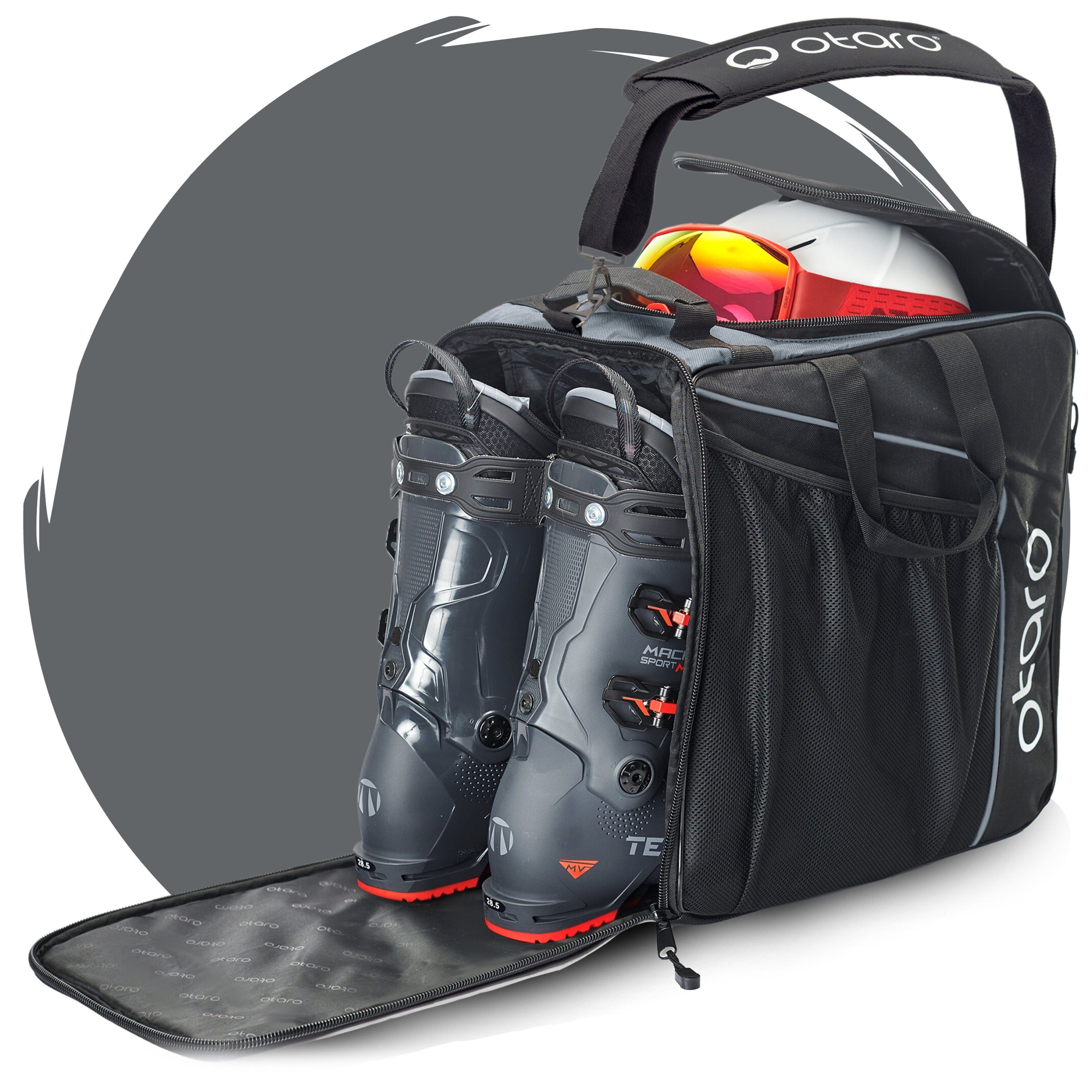Otaro Sporttasche Skischuhtasche mit Helmfach + Schultergurt, Classic 44L (Schutz für deine Ausrüstung, Perfekt durchdacht, ausklappbare Standfläche, für Skifahrer + Boarder)