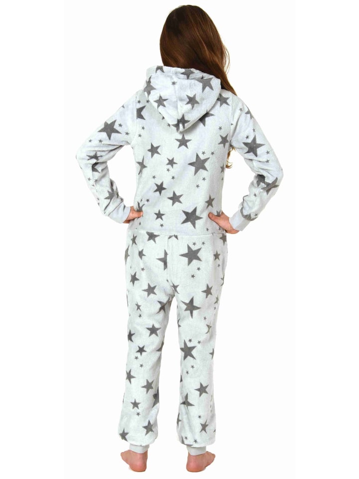 NORMANN Jumpsuit Overall Schlafanzug Pyjama langarm Sterne - 70322 in grau günstig kaufen