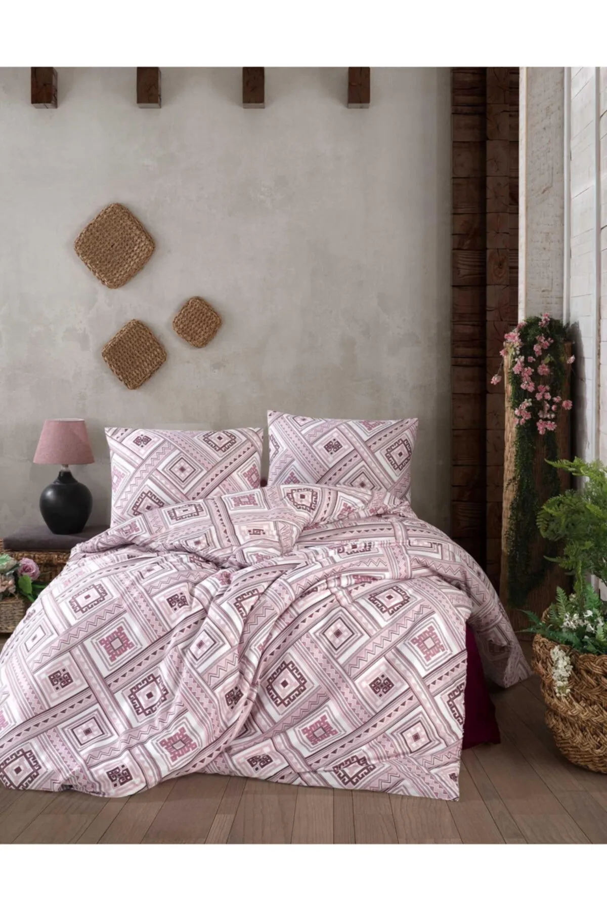 Elart  Star Dust Bettbezug-Set für Einzelbett, 100 % natürliche Baumwolle, Ranforce, 3-teilig, Pflaume