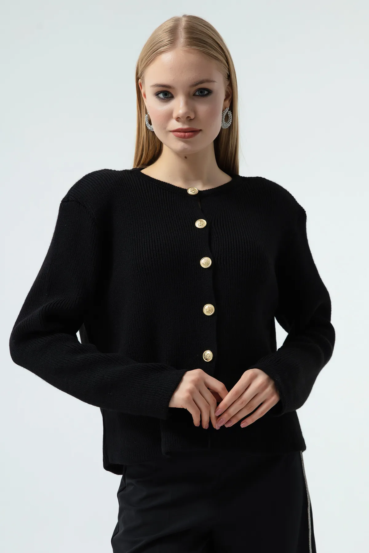 Lafaba  Damen-Cardigan mit Knöpfen in Schwarz und Gold