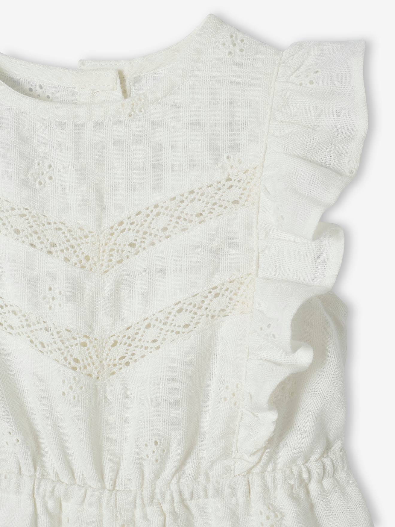 Vertbaudet Festlicher Baby Kurzoverall mit Lochstickereien - wollweiß