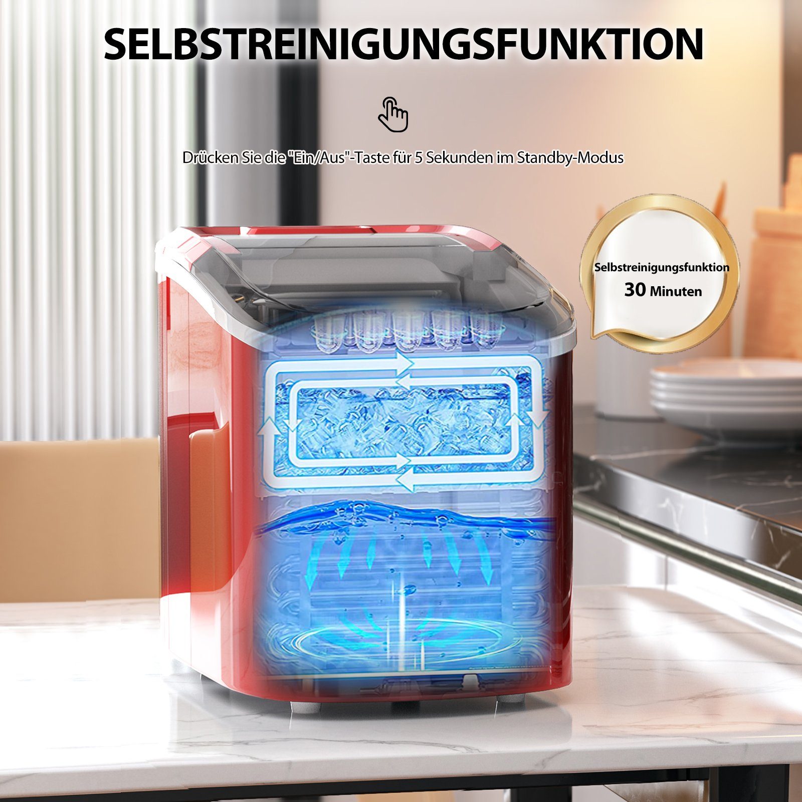 COSTWAY Eiswürfelmaschine, kugelförmige Eiswürfel, 2 Eisgrößen, 12 kg/24 H