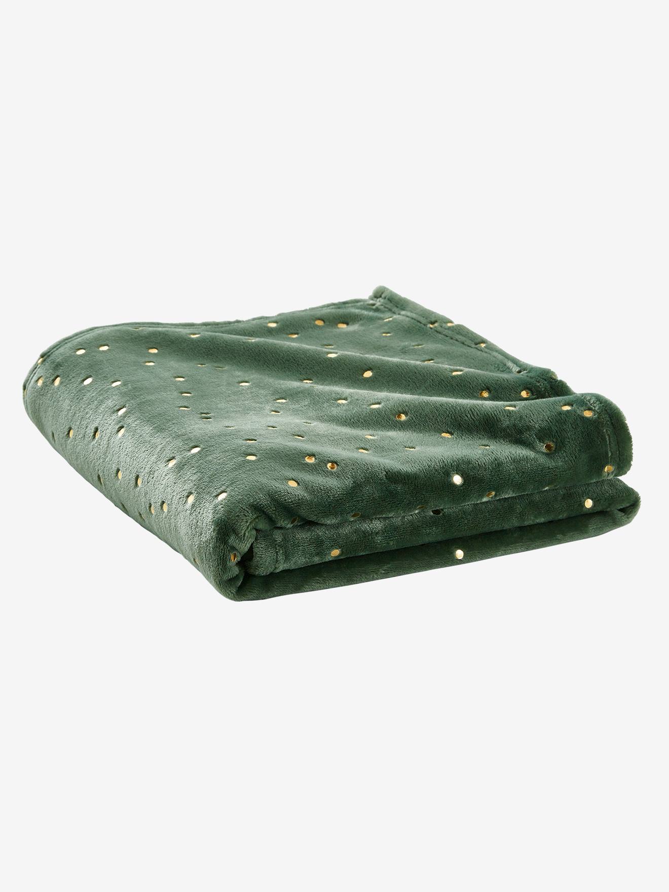 Plaid enfant motifs dorés vert / pois dorés