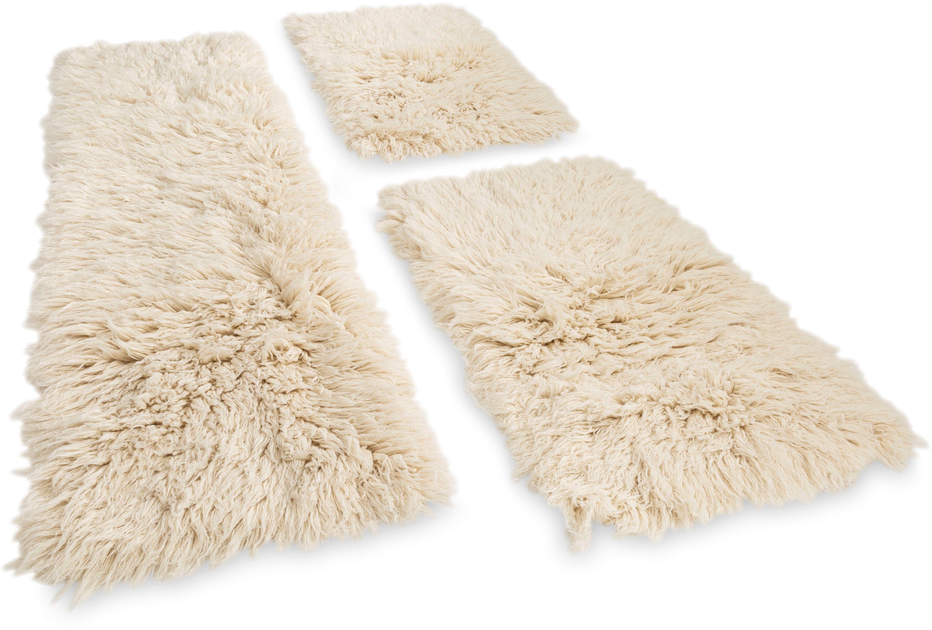 Bettumrandung Flokati XXL THEKO, Höhe 10 mm, (3-tlg), original griechischer Flokati, Läufer-Set für das Schlafzimmer