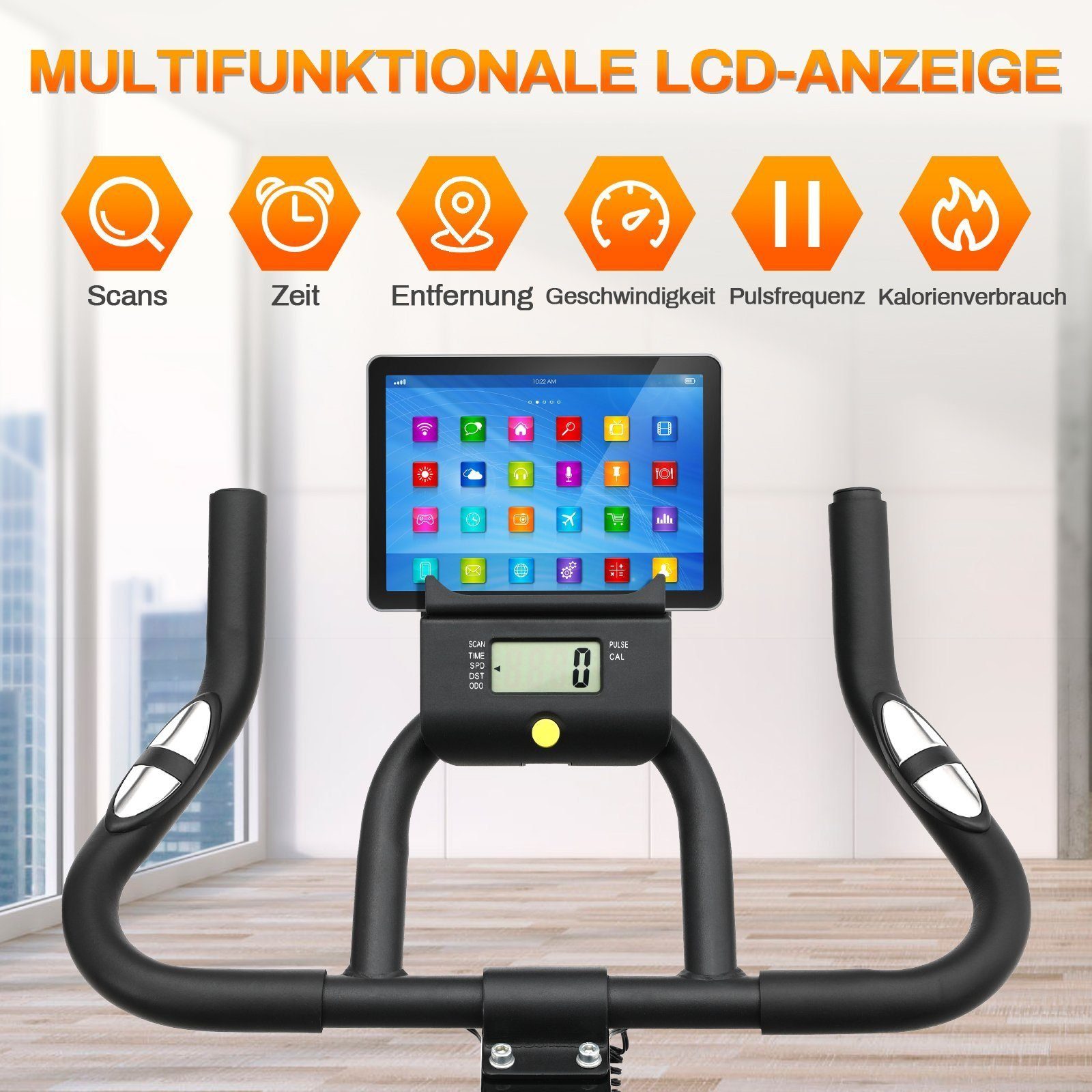 MVPower Heimtrainer Heimtrainer Fahrrad Max. Belastung 150kg (LCD-Display & Pulsmessung, mit 10 kg Schwungrad), mit Stufenlose Widerstandseinstellung